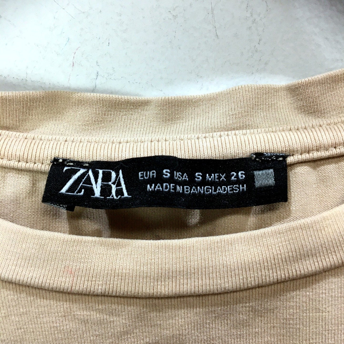 Zara Womens Cropped T-Shirt Cropped Beige T-Shirt - Soft, Comfortable Fit, Size