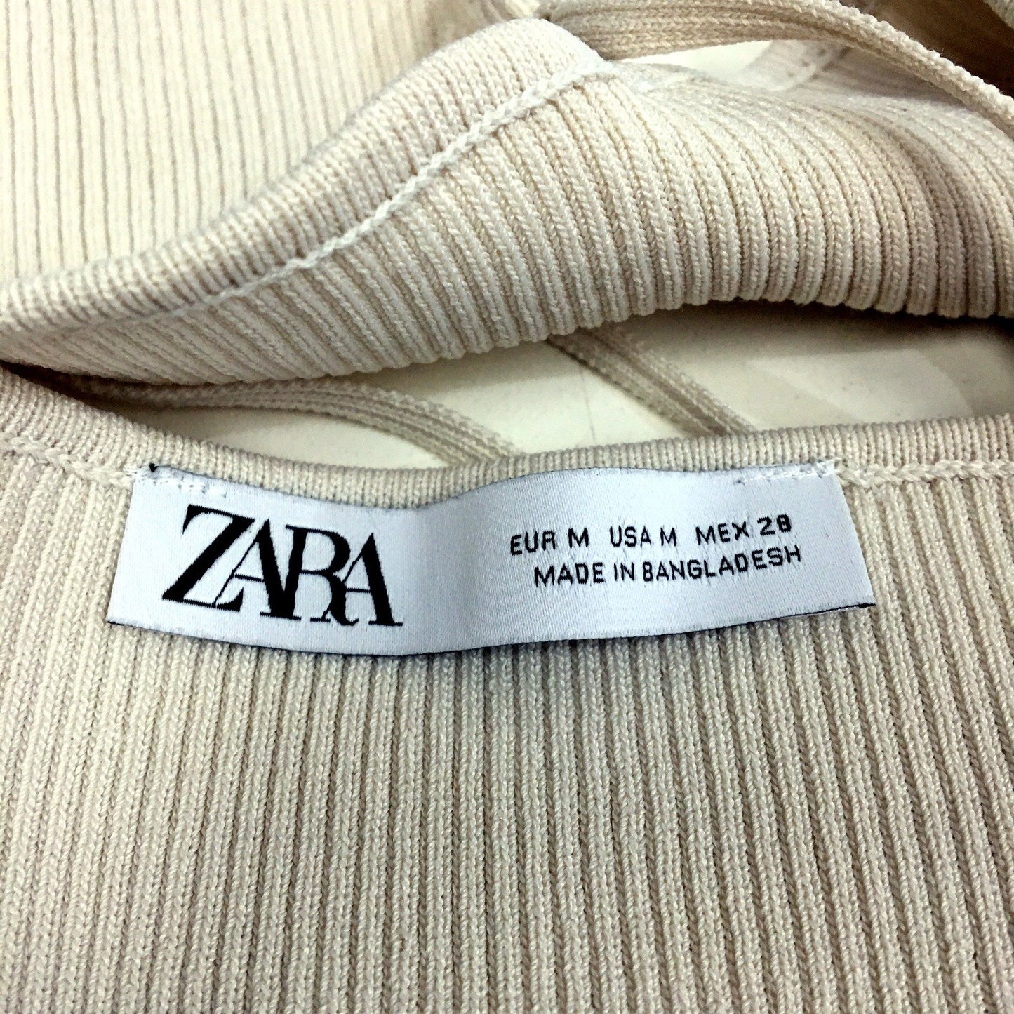 Zara Womens Ribbed Bralette Comfortable Everyday Cream Bra Size Medium