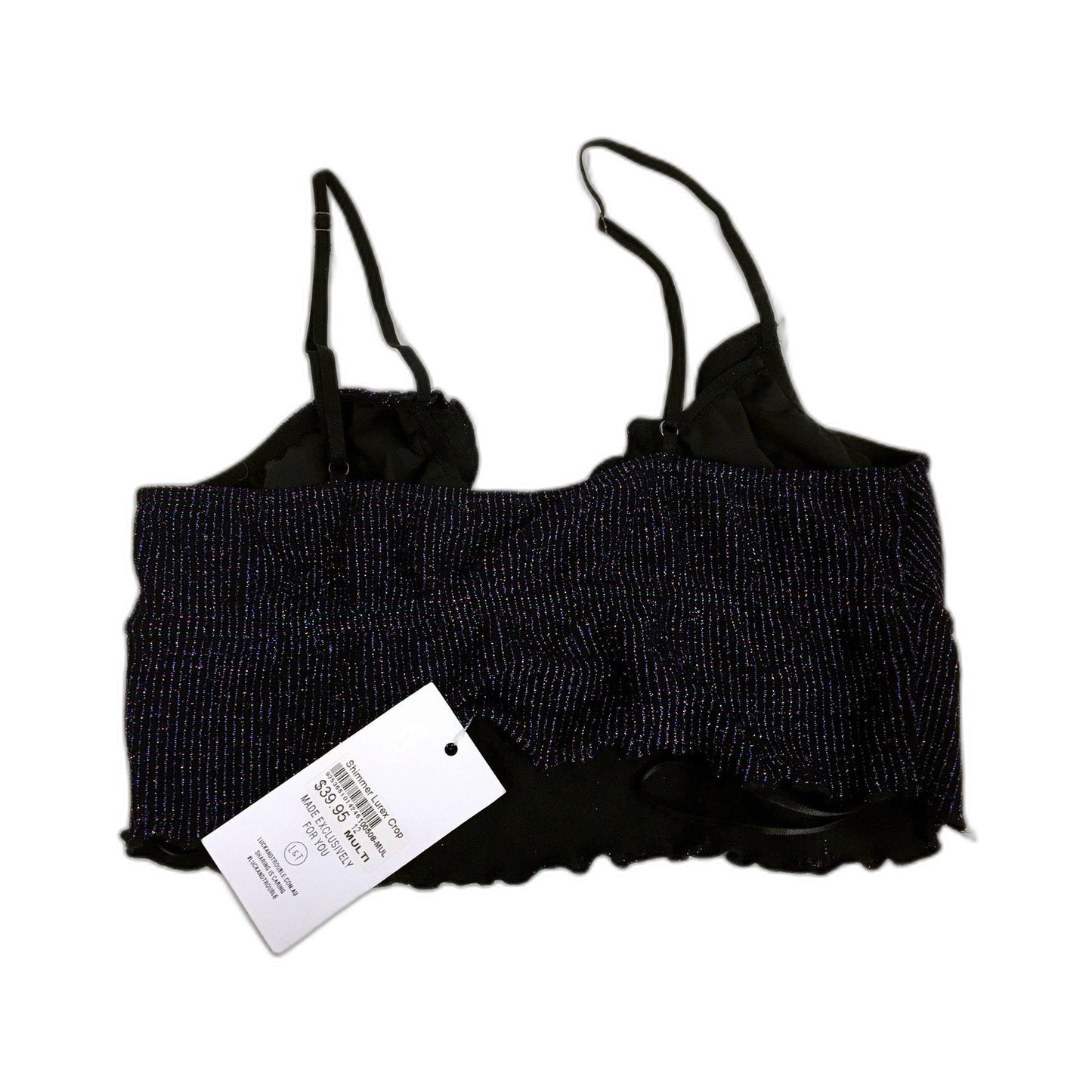 Luck & Trouble Womens Shimmer Lurex Crop Top Black with Multicolor Size 12 NEW