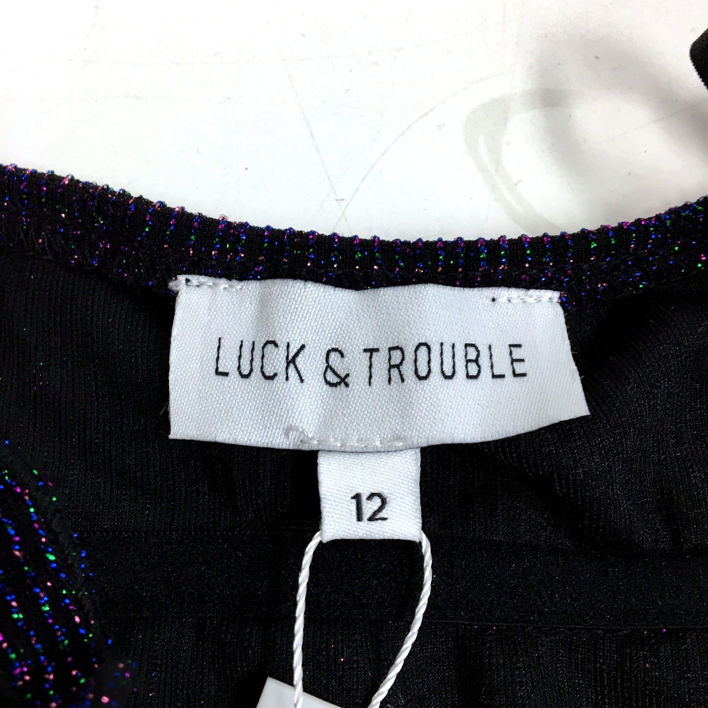 Luck & Trouble Womens Shimmer Lurex Crop Top Black with Multicolor Size 12 NEW