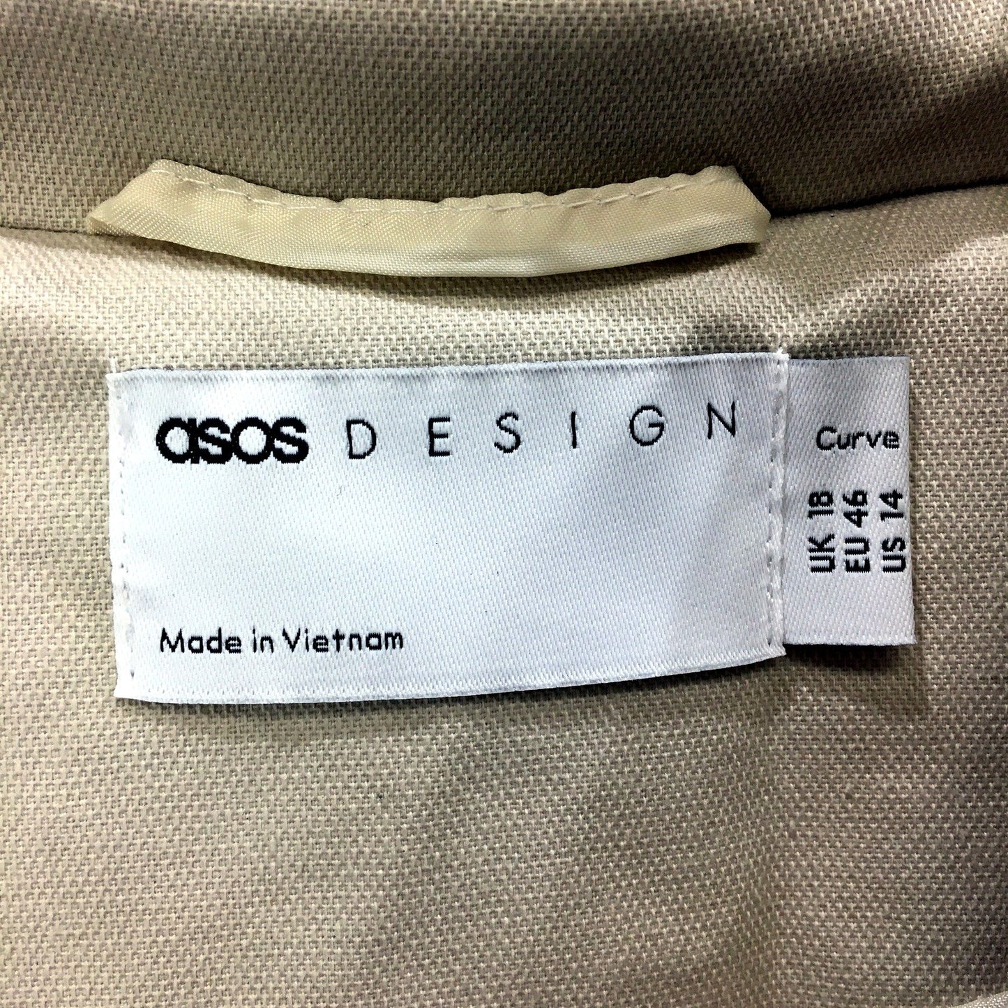 ASOS Design Womens Beige Trench Coat for Curvy Figures Size 18 NEW