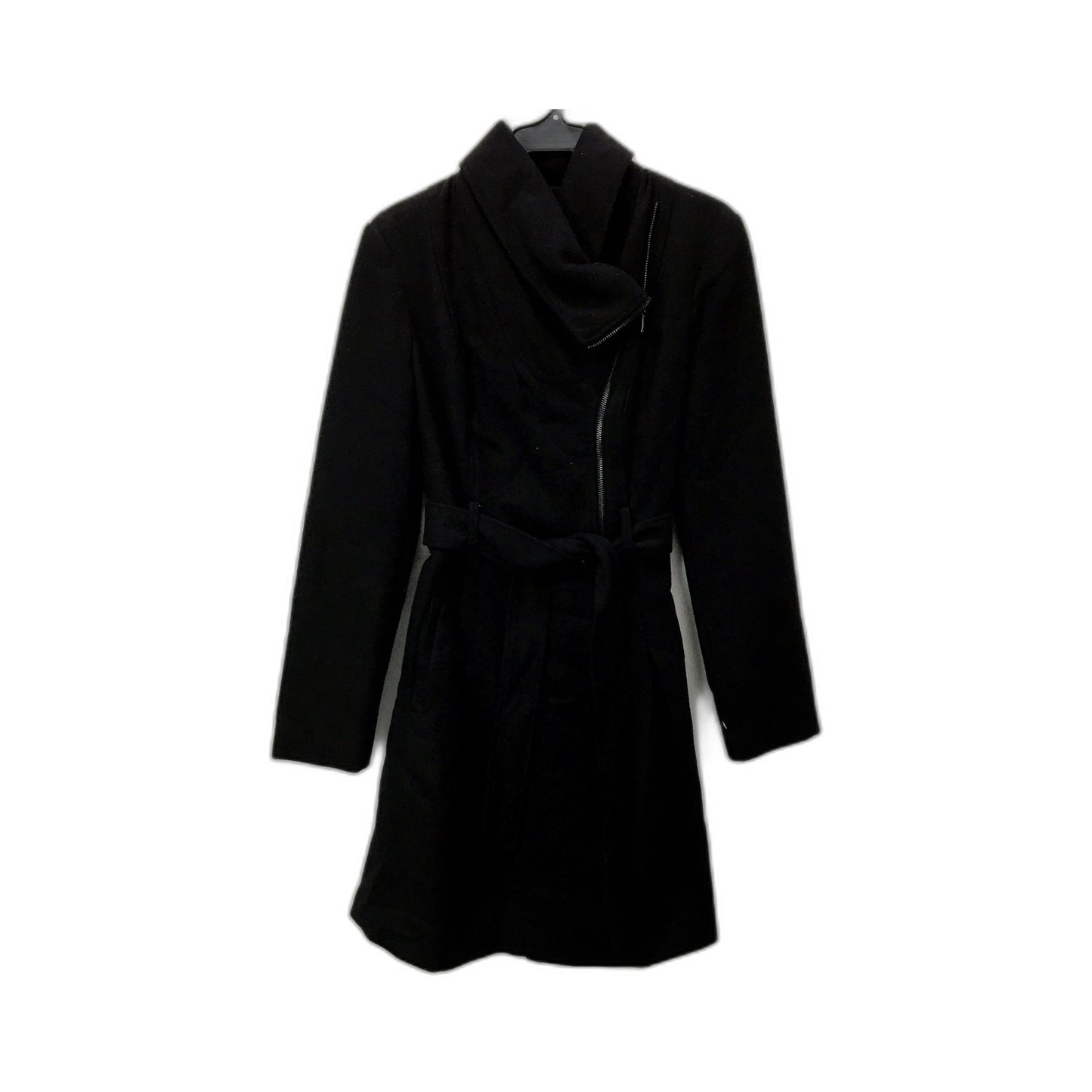 George Womens Black Belted Wool Coat with Zipper Shawl Collar Size 10