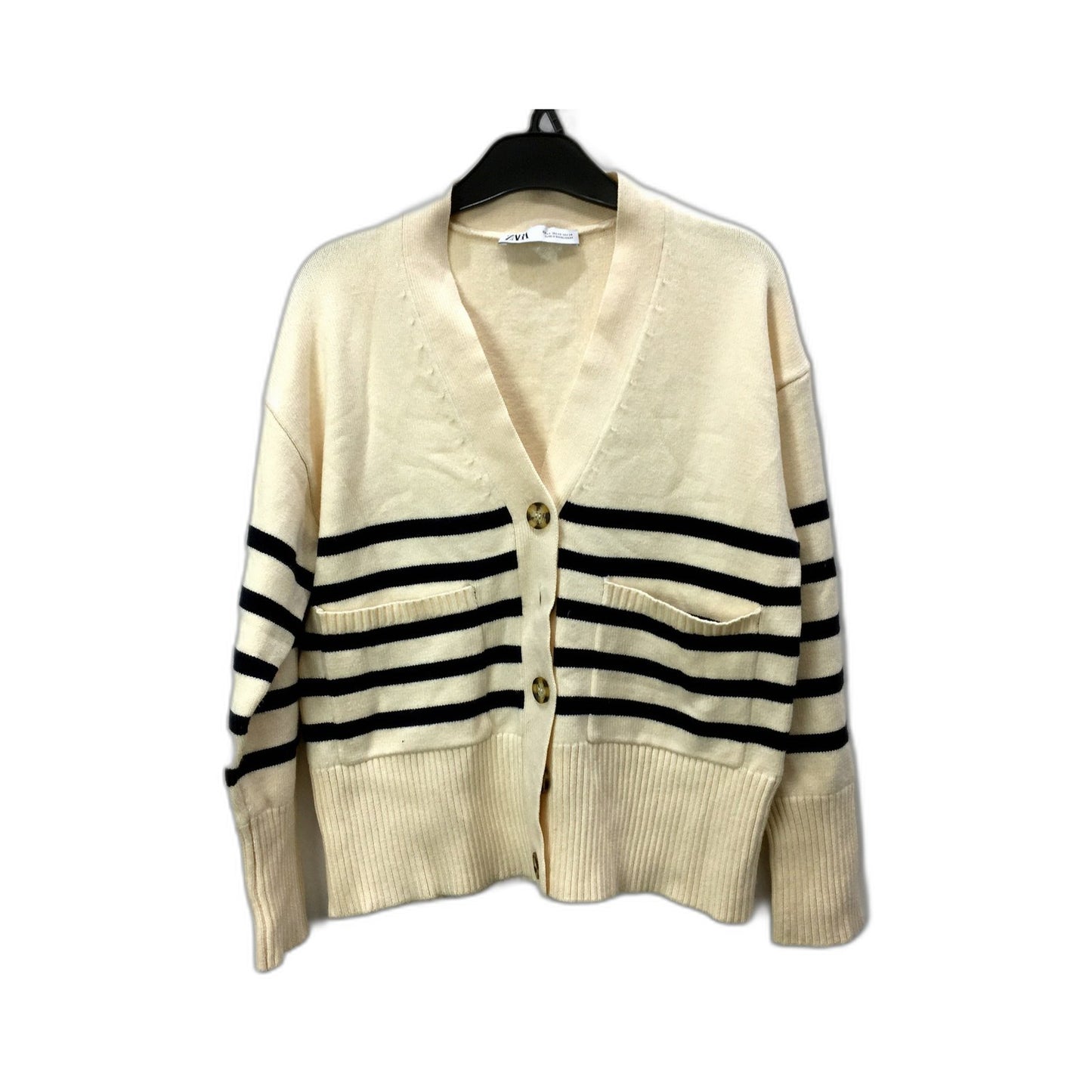 Zara Womens Striped Cardigan Sweater - Soft Comfortable Cream XS NEW