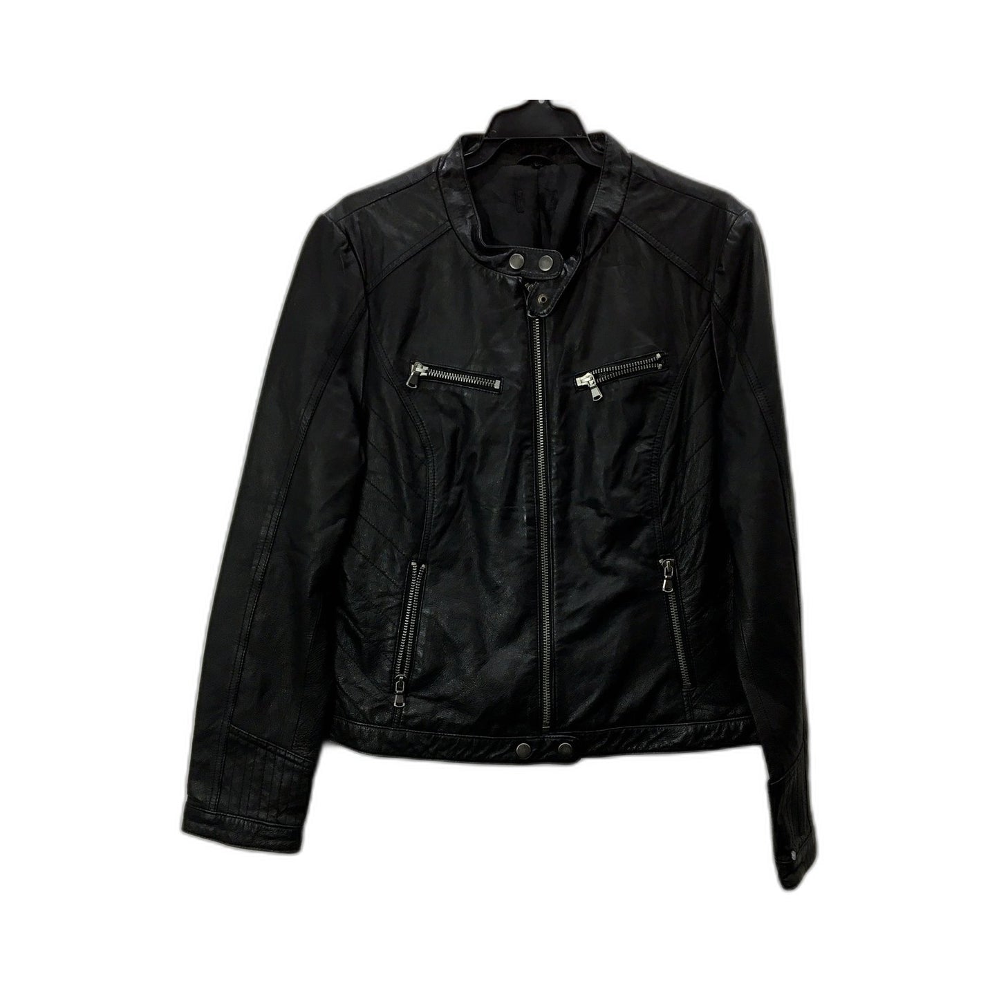 Just Jeans Leather Jacket Womens Moto Jacket in Black, Sz 12