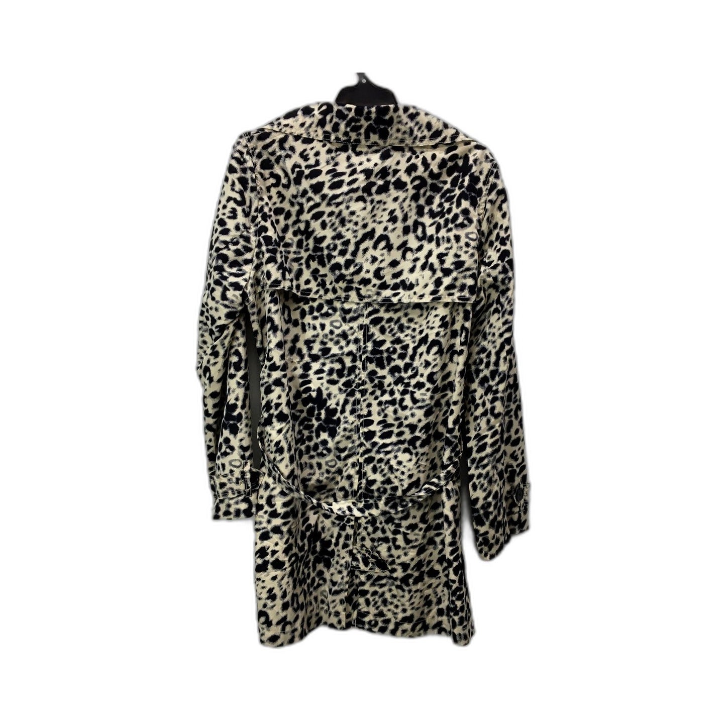 Sabena Womens Leopard Print Trench Coat Belted Polyester Black Beige Size 14