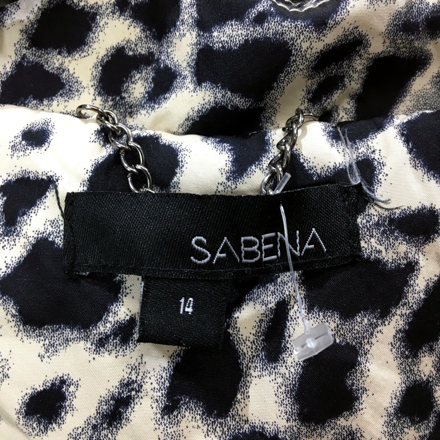 Sabena Womens Leopard Print Trench Coat Belted Polyester Black Beige Size 14