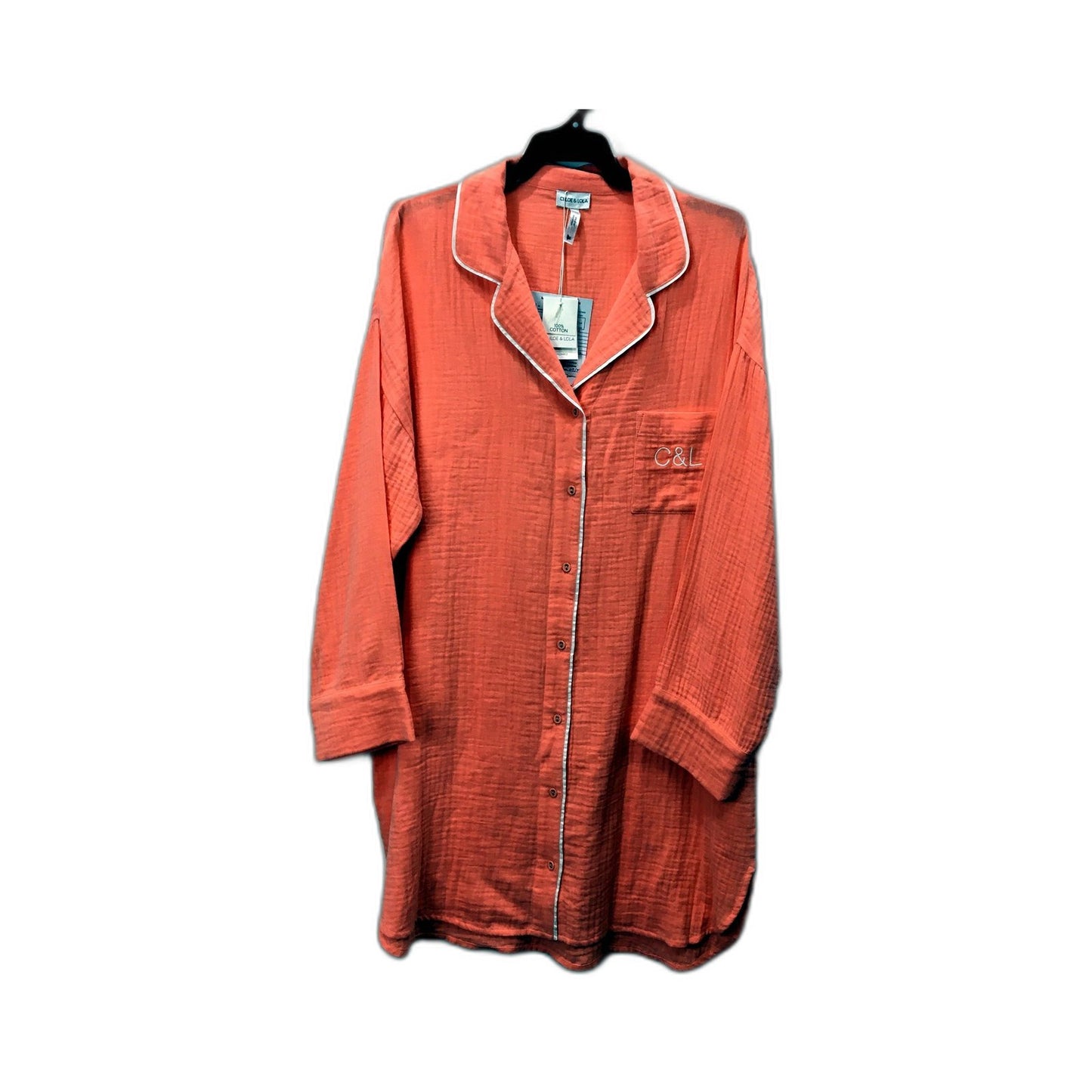 Chloe & Lola Womens Cotton Sleepwear Long Shirt in Orange, Size Small NEW