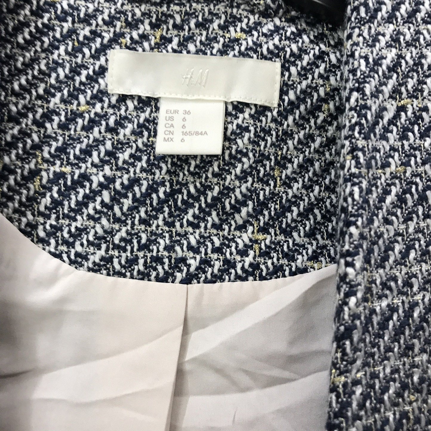 H&M Houndstooth Tweed Jacket Black and White Stylish Ladies Size 6