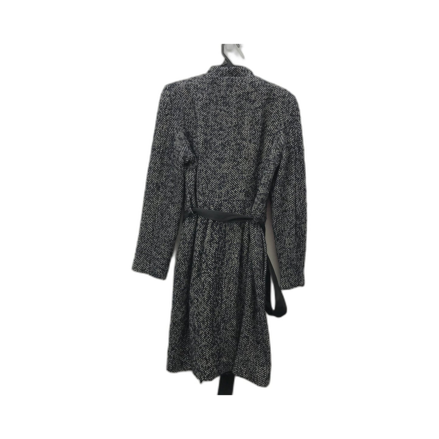 H & M Wool Blend Herringbone Belted Coat Warm Winter Outerwear Size 8