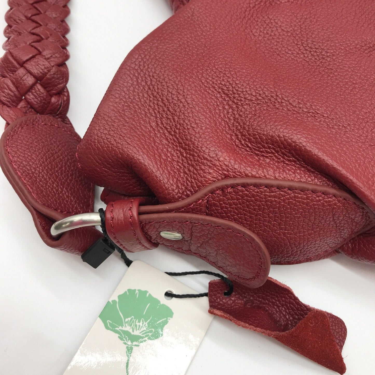 Poppy Green Leather Hobo Bag Red Stylish Ruched Handbag for Women NEW