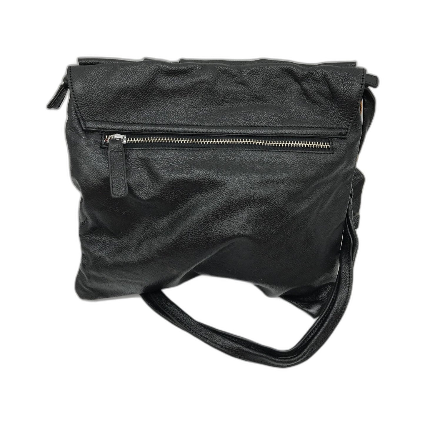 Poppy Green Pleated Leather Crossbody Bag Ruffle Handbag Black NEW