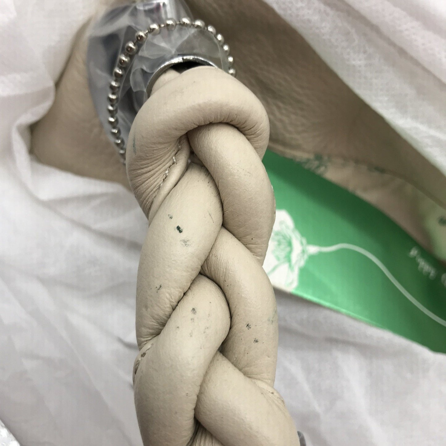 Poppy Green Braided Strap Leather Hobo Bag Beige Unisex Handbag NEW