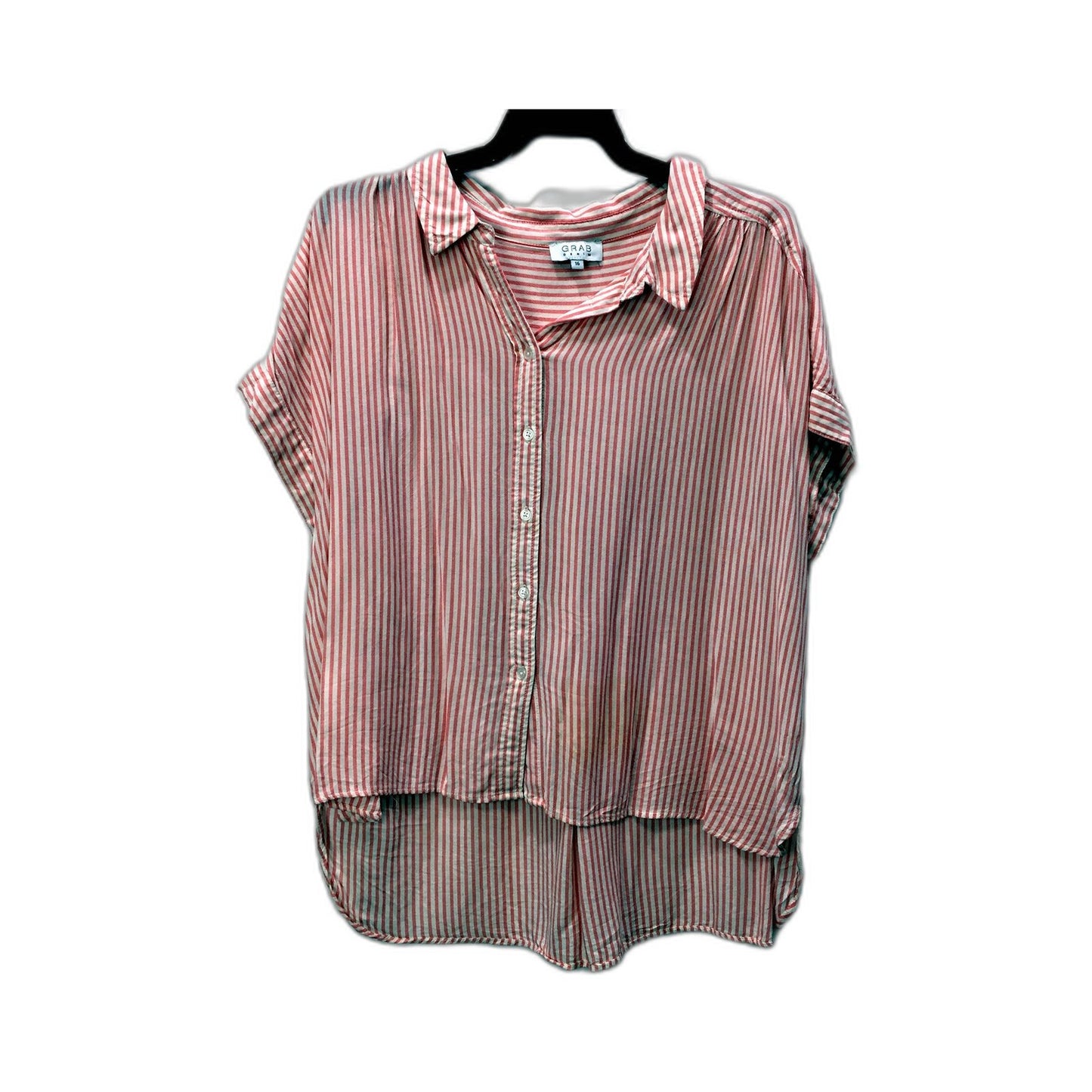 Grab Womens Striped Button-Down Shirt Red and White Short Sleeve Sz 16