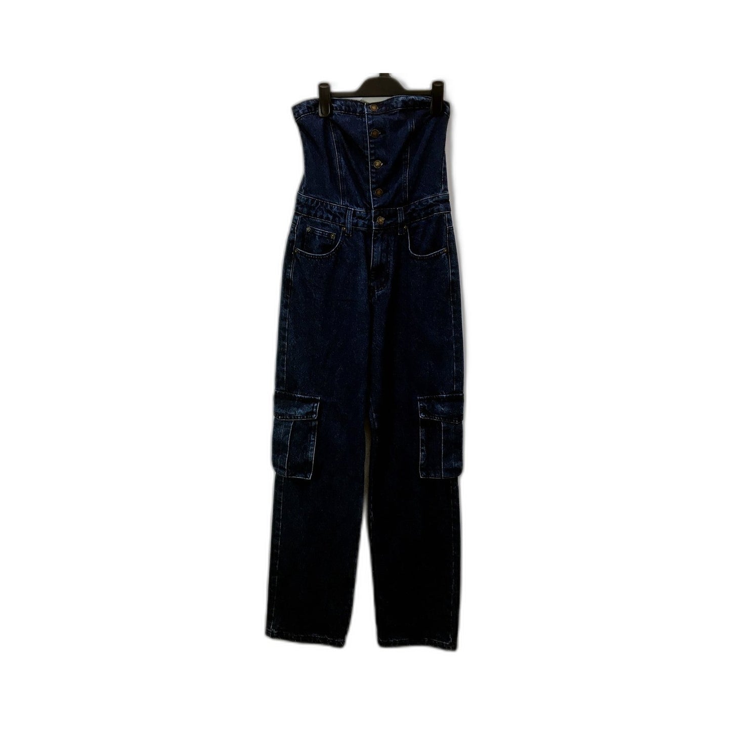 Insight Womens Denim Cargo Overalls Dark Blue Utility Pants Size S NEW