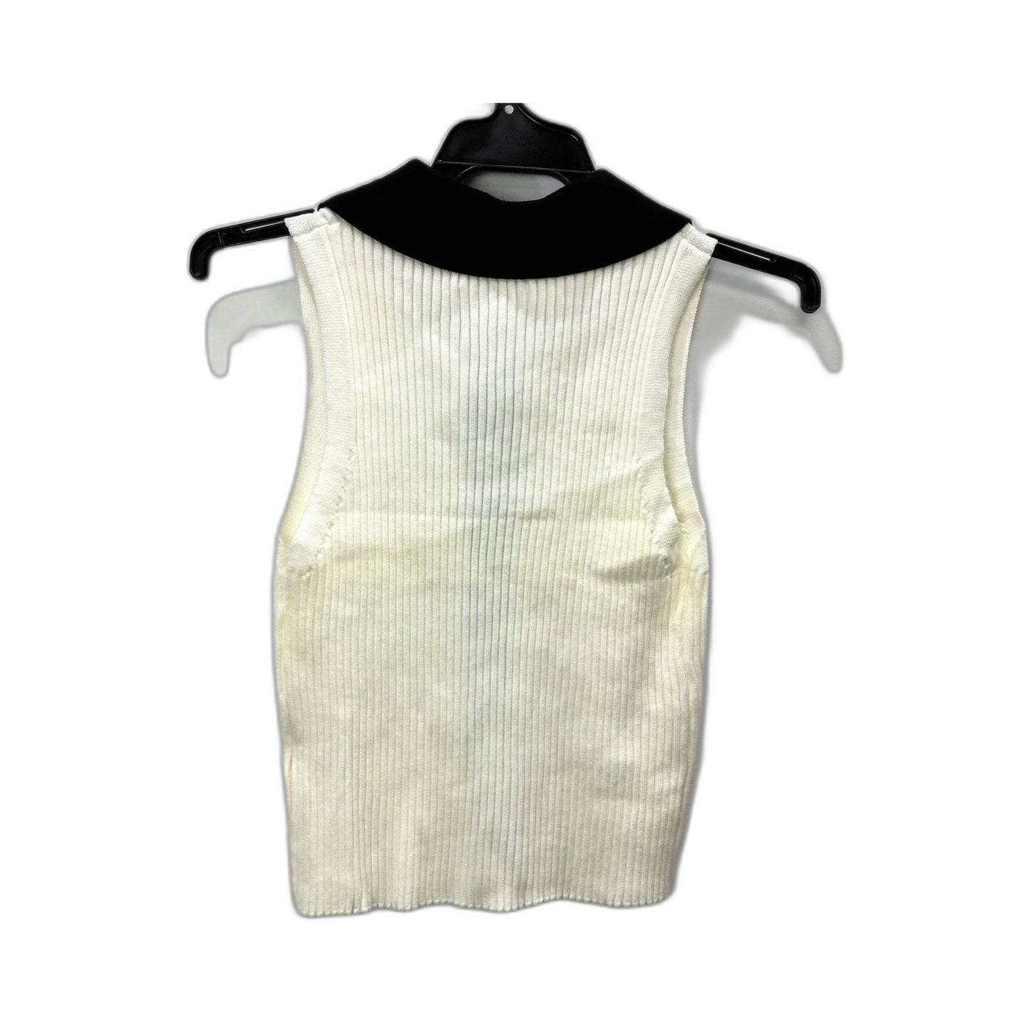 Atmos&Here Womens Serena Knit Polo Top Ribbed Cream with Black Trim Size 8 NEW