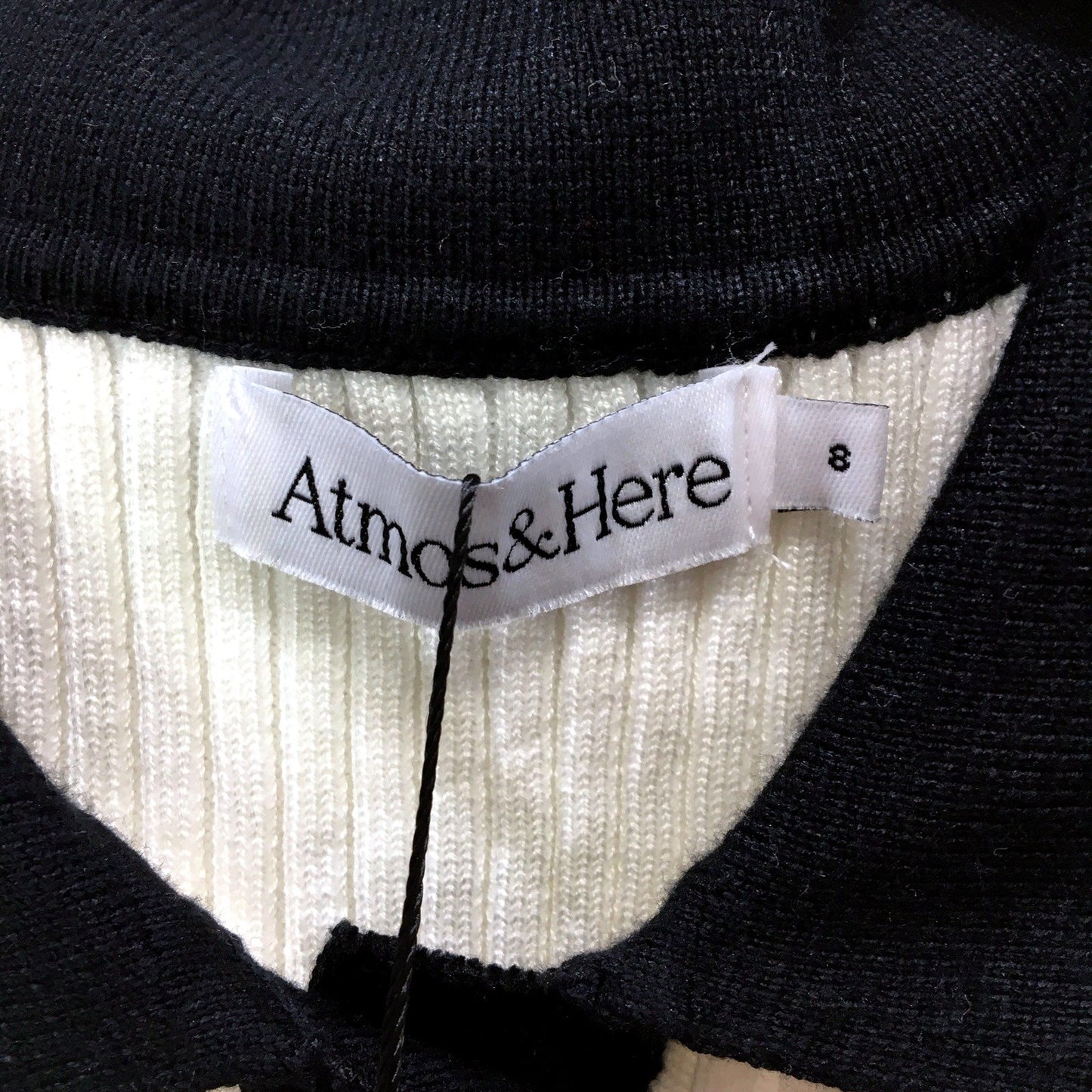 Atmos&Here Womens Serena Knit Polo Top Ribbed Cream with Black Trim Size 8 NEW
