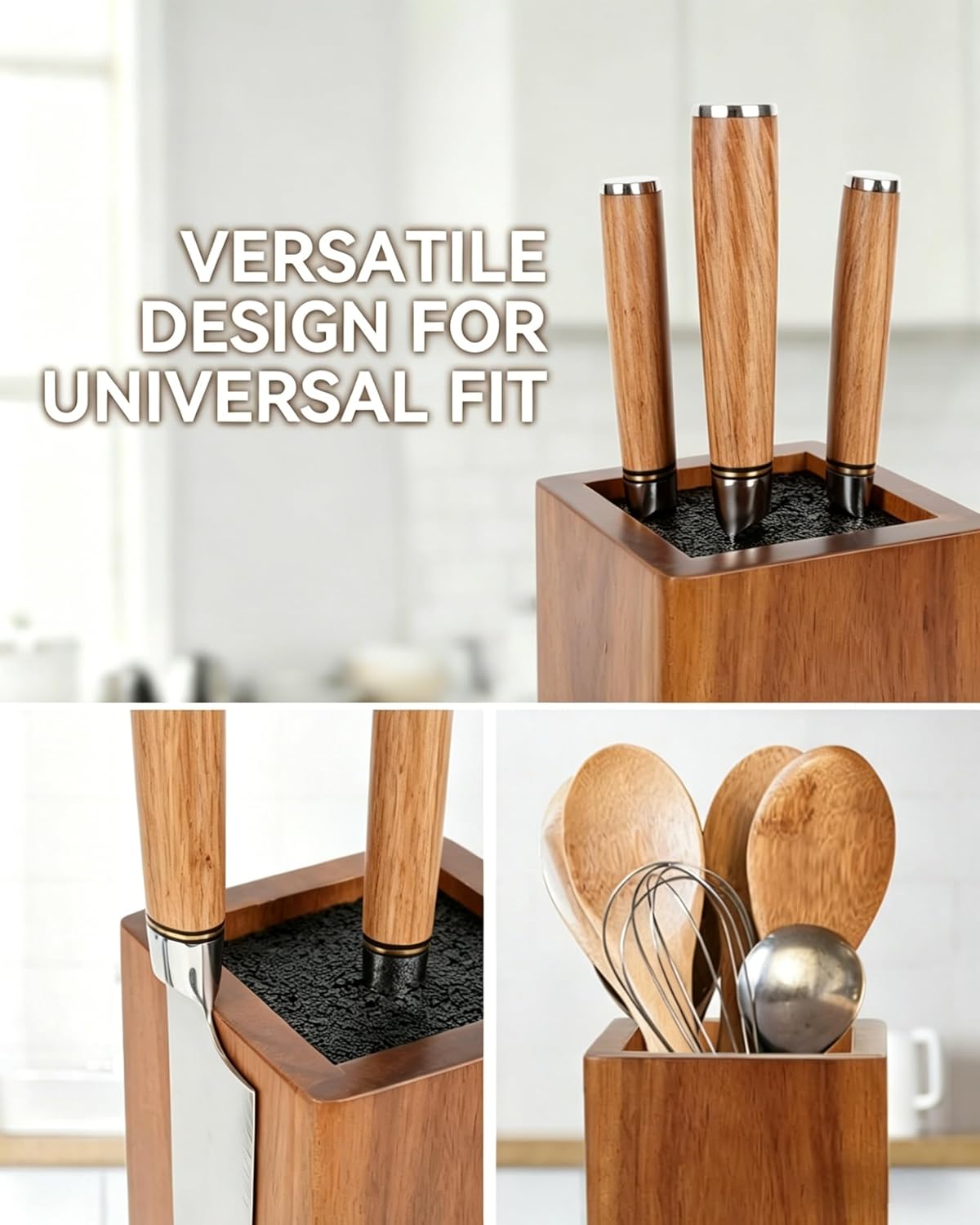 KUCHEASY 360° Rotating Wooden Knife Holder Universal Block Storage Brown NEW