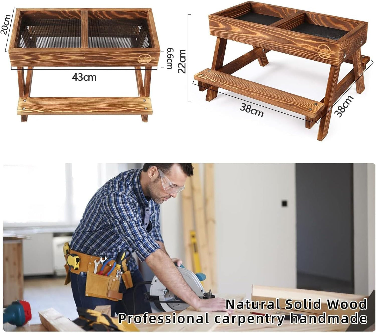 Cozioz Handmade Feeders Chicken Picnic Table Feeder Carbonized Solid Wood DEMO