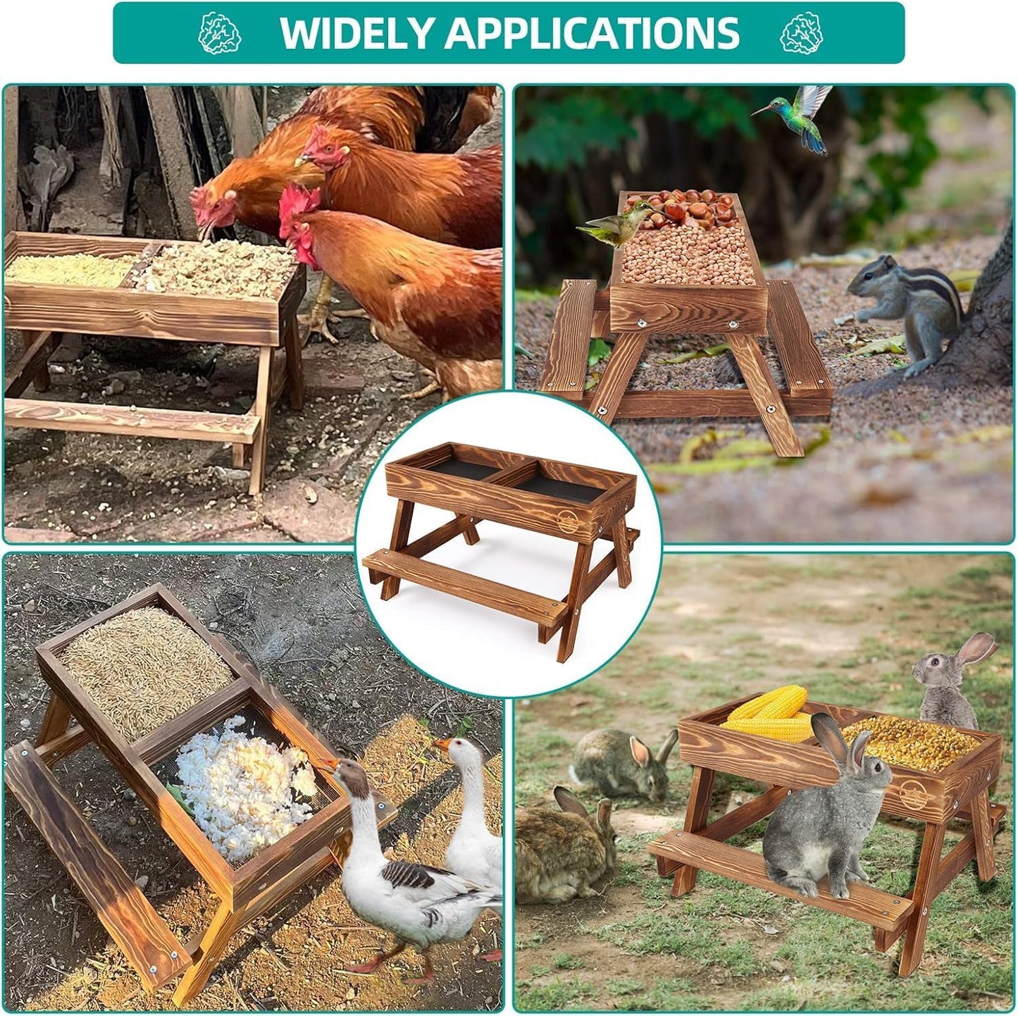 Cozioz Handmade Feeders Chicken Picnic Table Feeder Carbonized Solid Wood DEMO