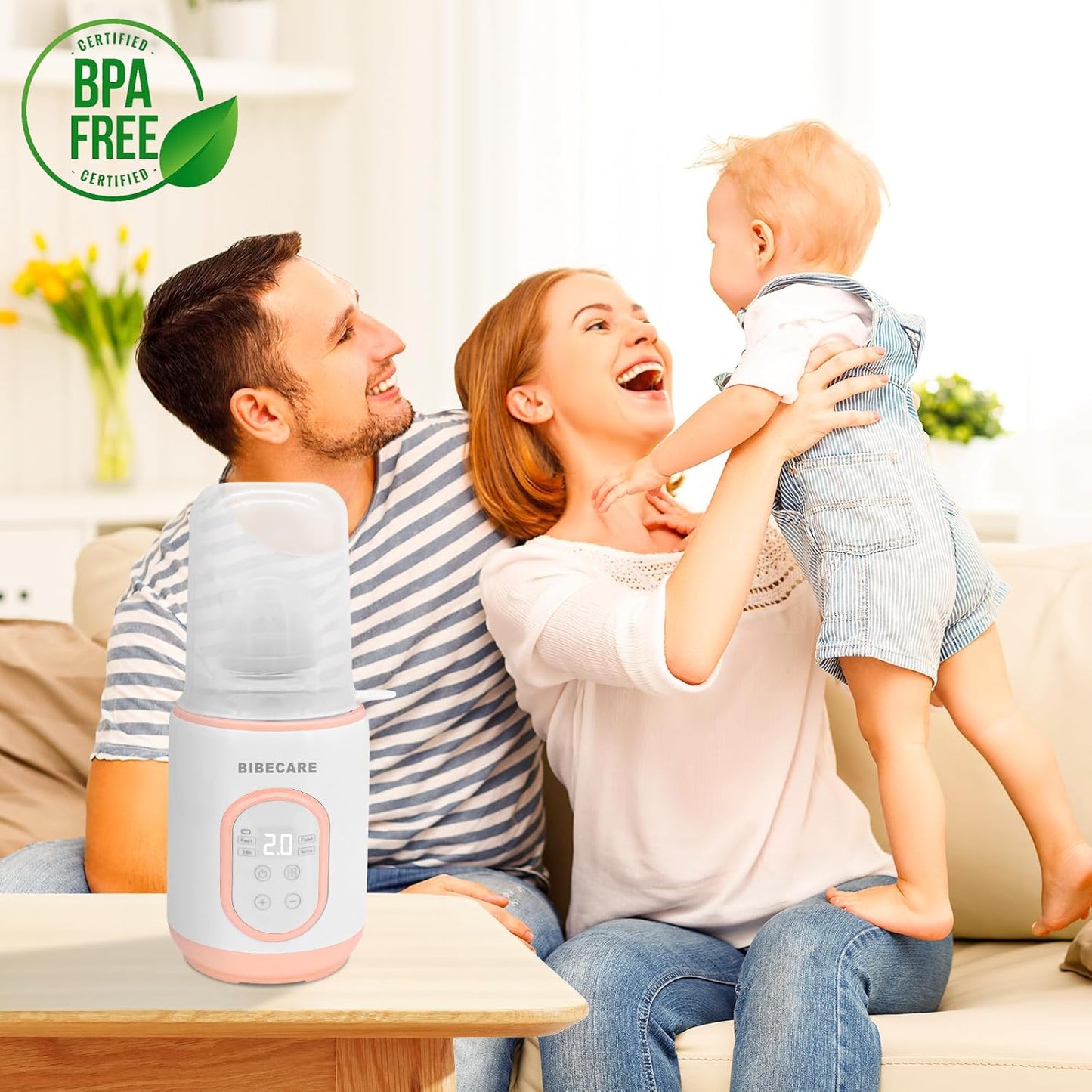BIBECARE Baby Fast Bottle Warmer for Breastmilk & Formula with Timer Pink NEW