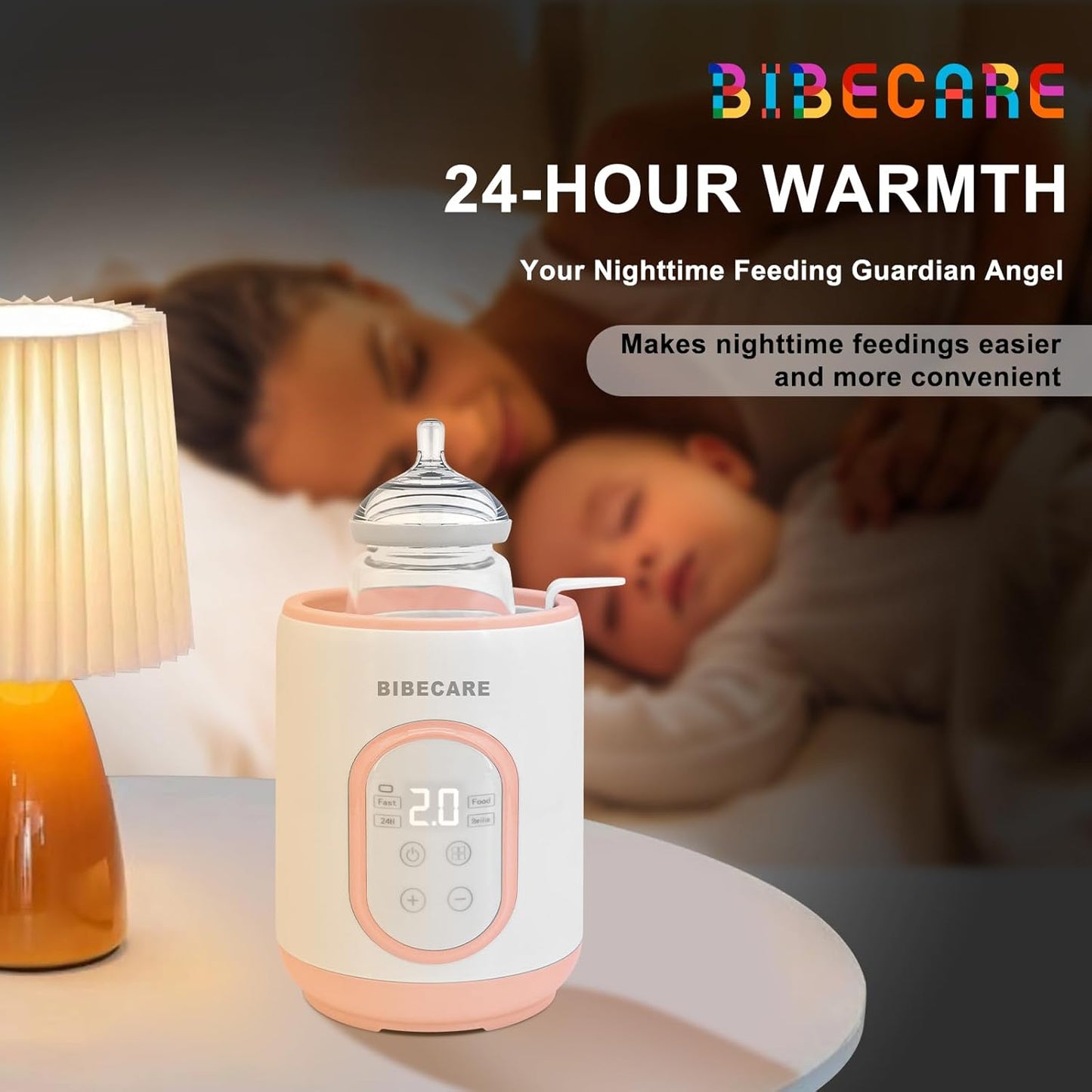 BIBECARE Baby Fast Bottle Warmer for Breastmilk & Formula with Timer Pink NEW