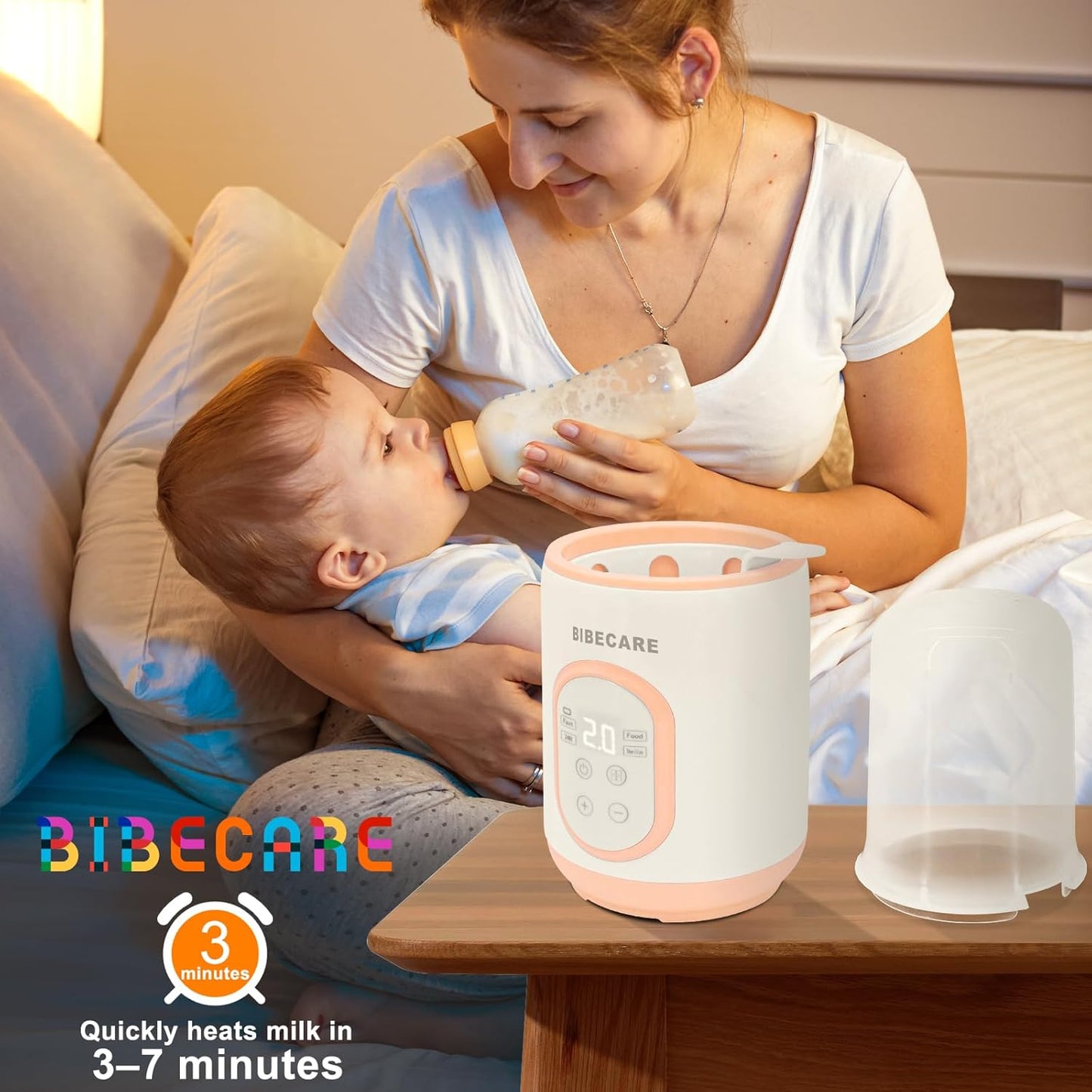 BIBECARE Baby Fast Bottle Warmer for Breastmilk & Formula with Timer Pink NEW