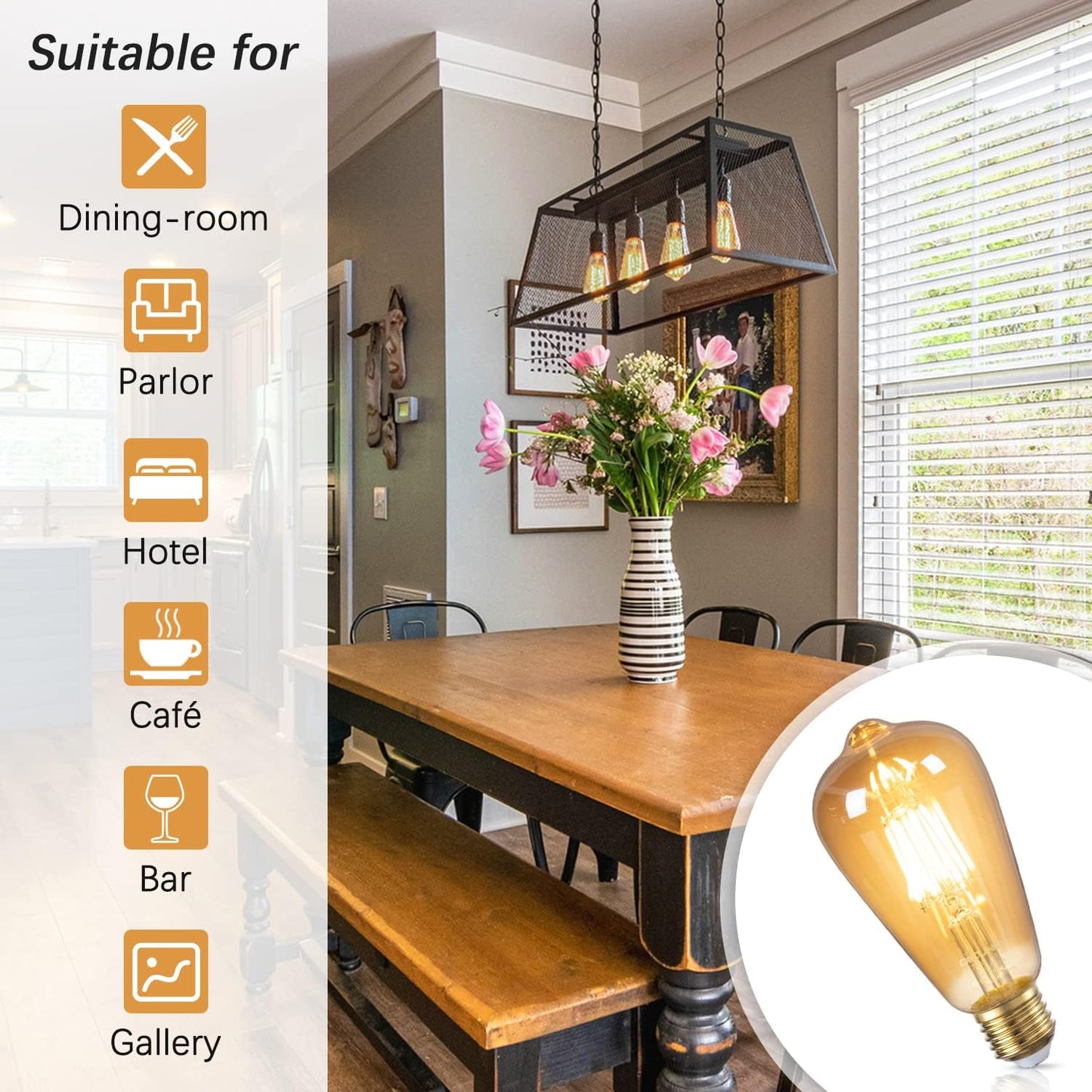 DiCUNO Vintage LED Bulbs Amber LED Edison Bulb, 6W Equivalent Retro Glass DEMO
