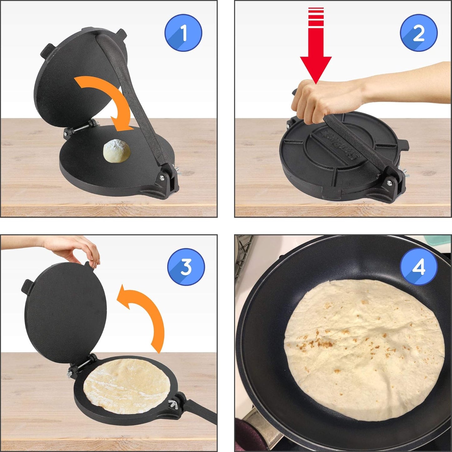 StarBlue 20cm Speciality Appliances Cast Iron Tortilla Press with 100 Pcs NEW