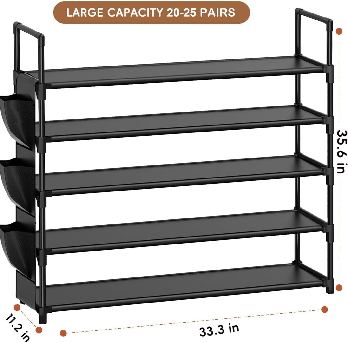 OYREL 5 Tier Free Standing Shoe Organizer Rack Storage 20-25 Pairs Black DEMO
