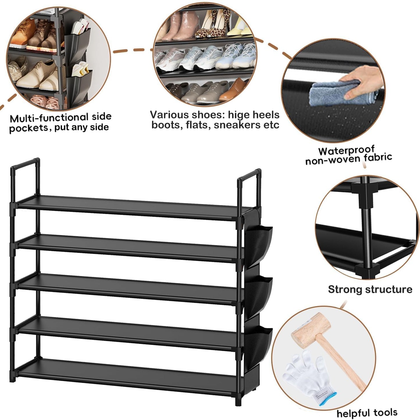 OYREL 5 Tier Free Standing Shoe Organizer Rack Storage 20-25 Pairs Black DEMO