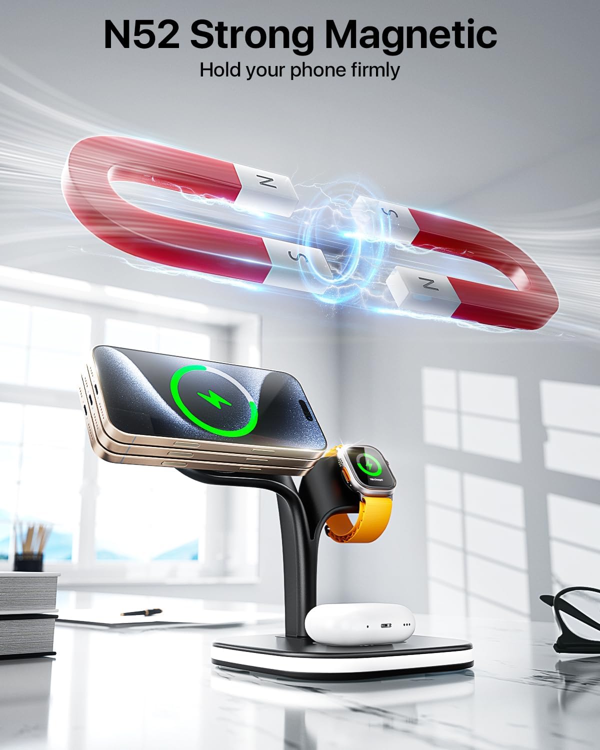 EXW 3-in-1 Induction Chargers Fast Magnetic Wireless Charging Station for NEW