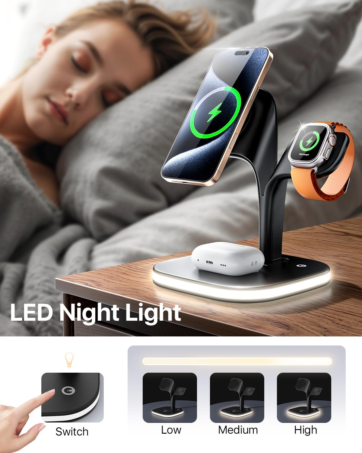 EXW 3-in-1 Induction Chargers Fast Magnetic Wireless Charging Station for NEW