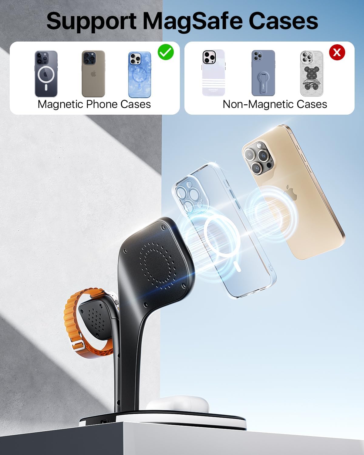 EXW 3-in-1 Induction Chargers Fast Magnetic Wireless Charging Station for NEW