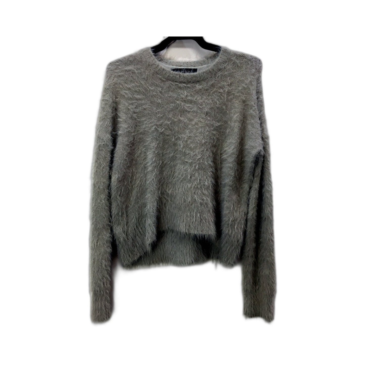 Decjuba Womens Fuzzy Acrylic Pullover Sweater in Grey, Soft Cozy Knit Jumper