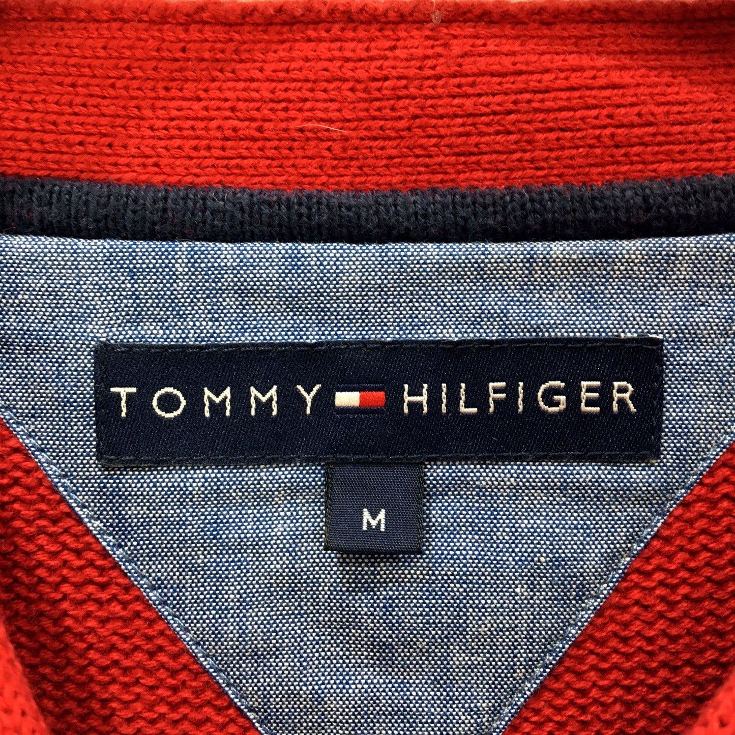 Tommy Hilfiger Mens V-Neck Cotton Pullover Sweatshirt in Red, Size M