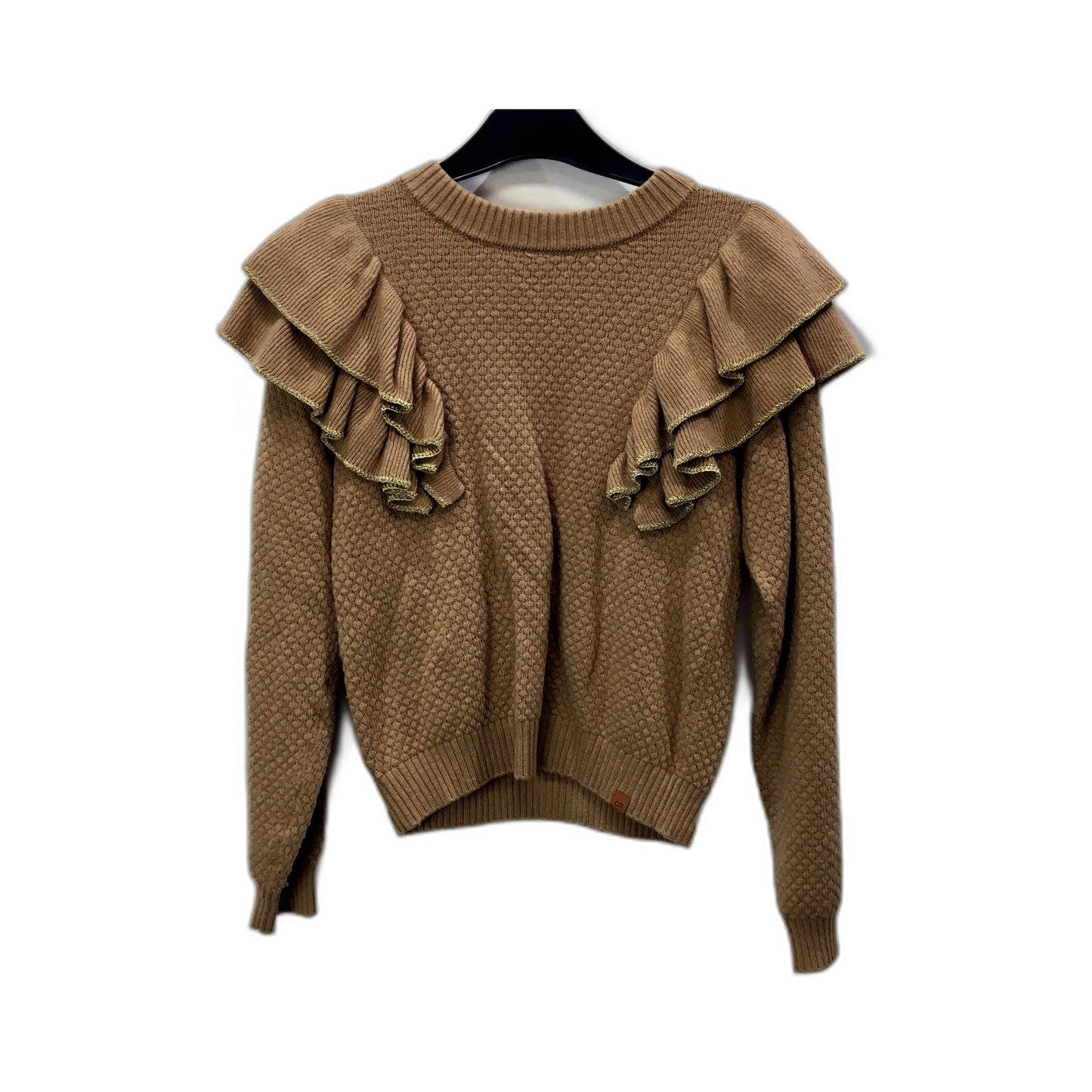 Country Road Womens Ruffle Trim Pullover Sweater in Tan Size 10