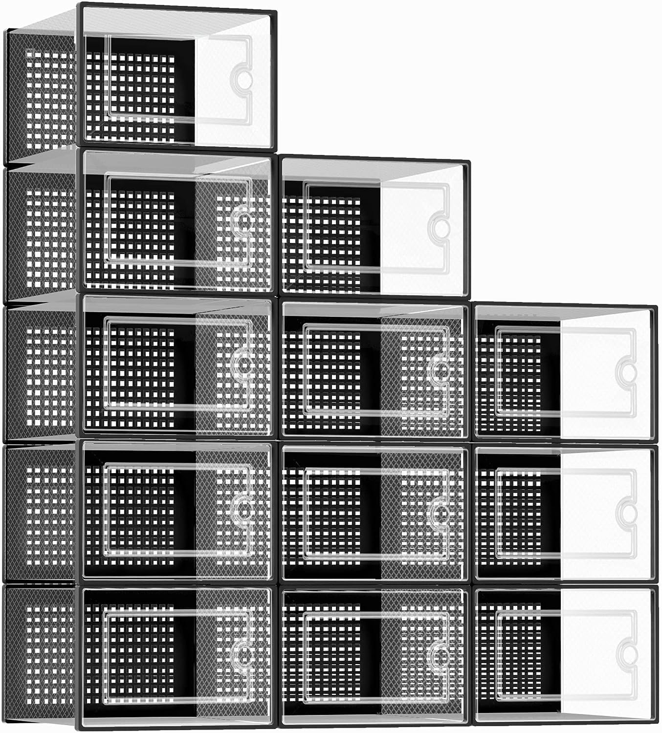 ALINK Boot & Shoe Boxes Organizers Clear Plastic Storage Containers 12 Pack DEMO