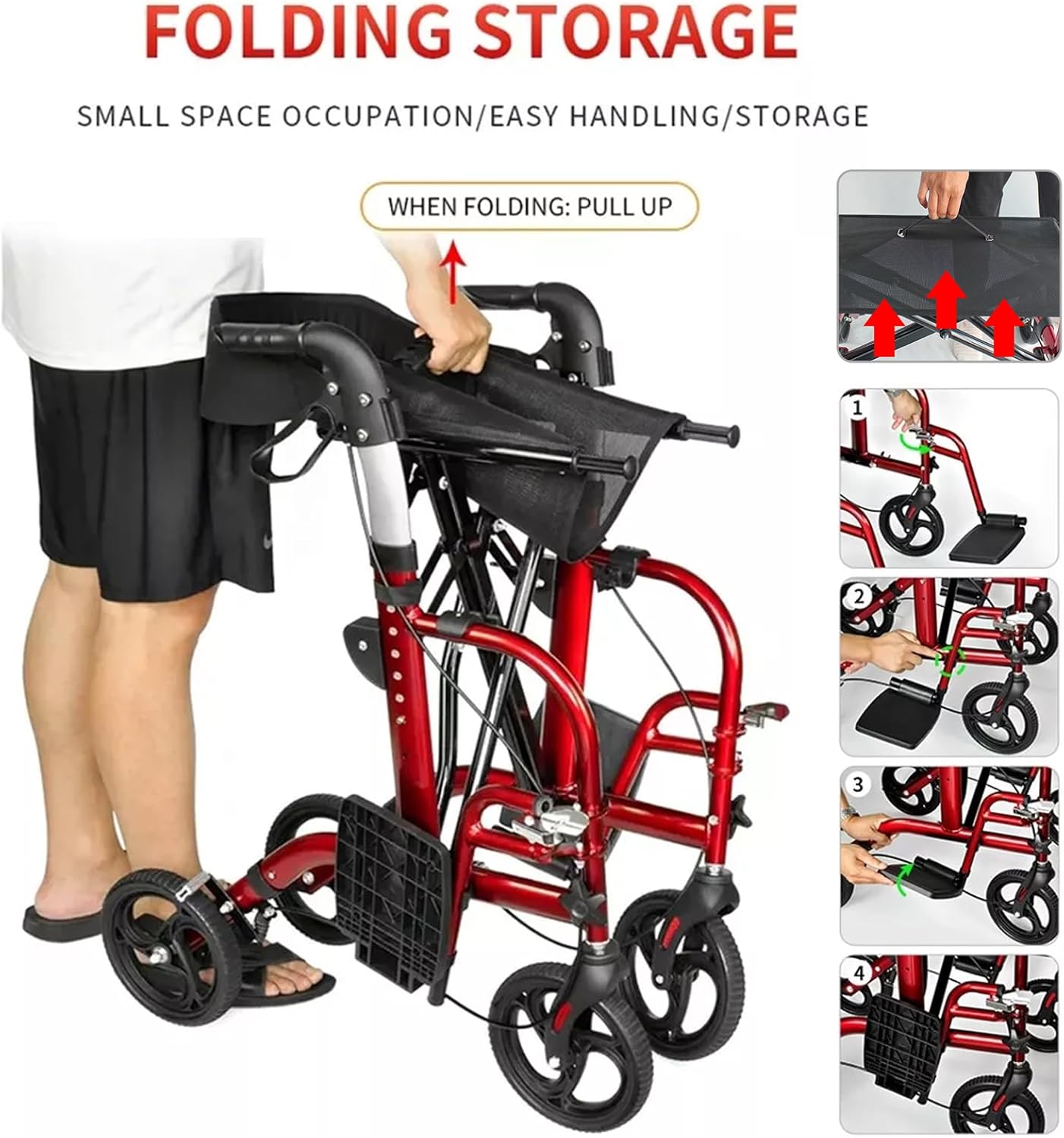 LUVAGD 2-in-1 Wheelchairs Foldable Rollator Wheelchair with Seat DEMO