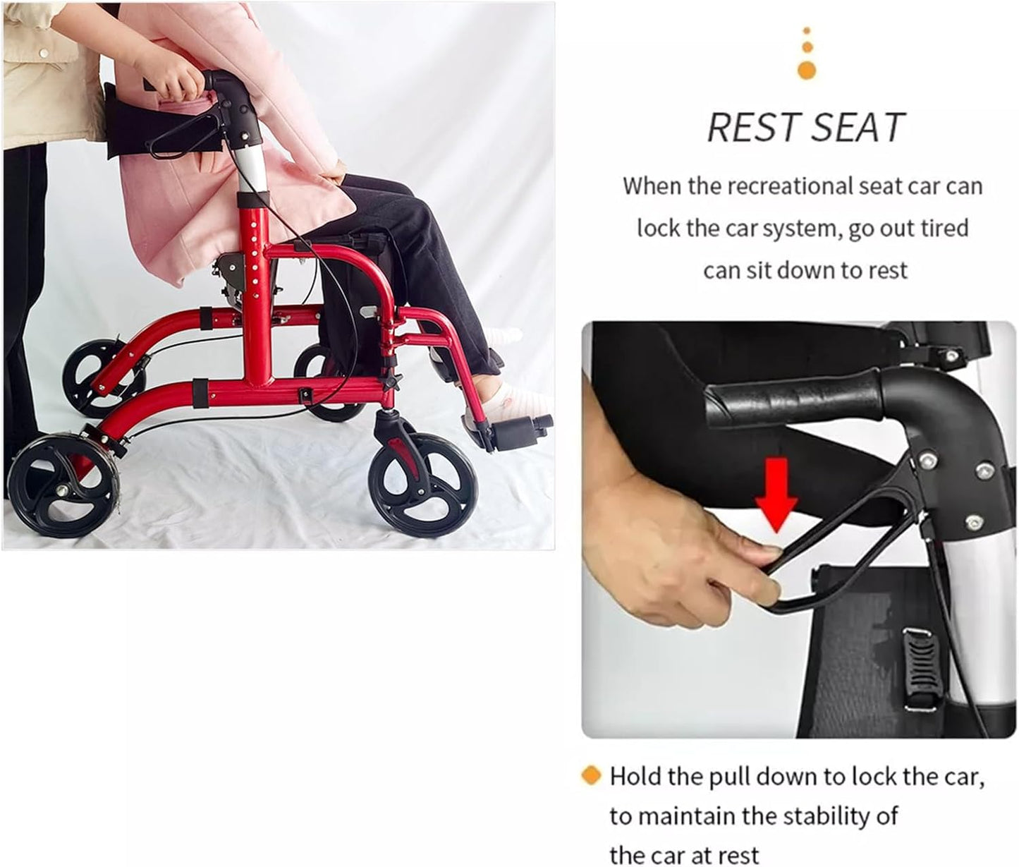 LUVAGD 2-in-1 Wheelchairs Foldable Rollator Wheelchair with Seat DEMO