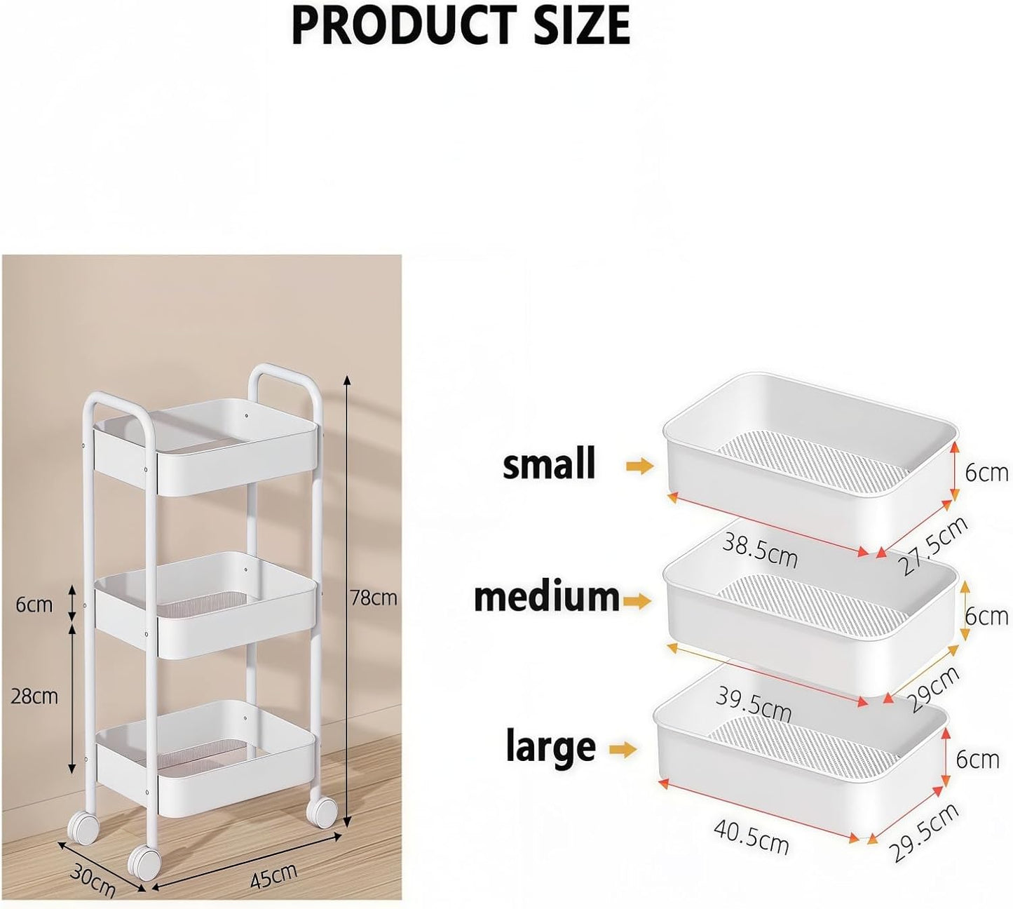 SYGELER 3-Tier Storage Carts Plastic Rolling Utility Cart with Handle DEMO