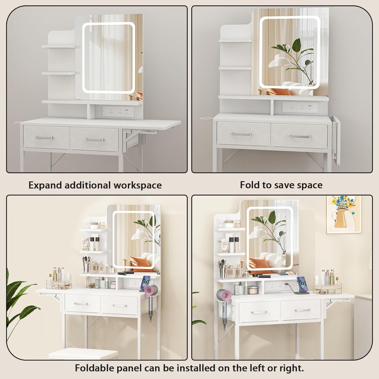 ADVWIN Dressing Dressing Tables Table with LED Lighted Mirror and Charging DEMO