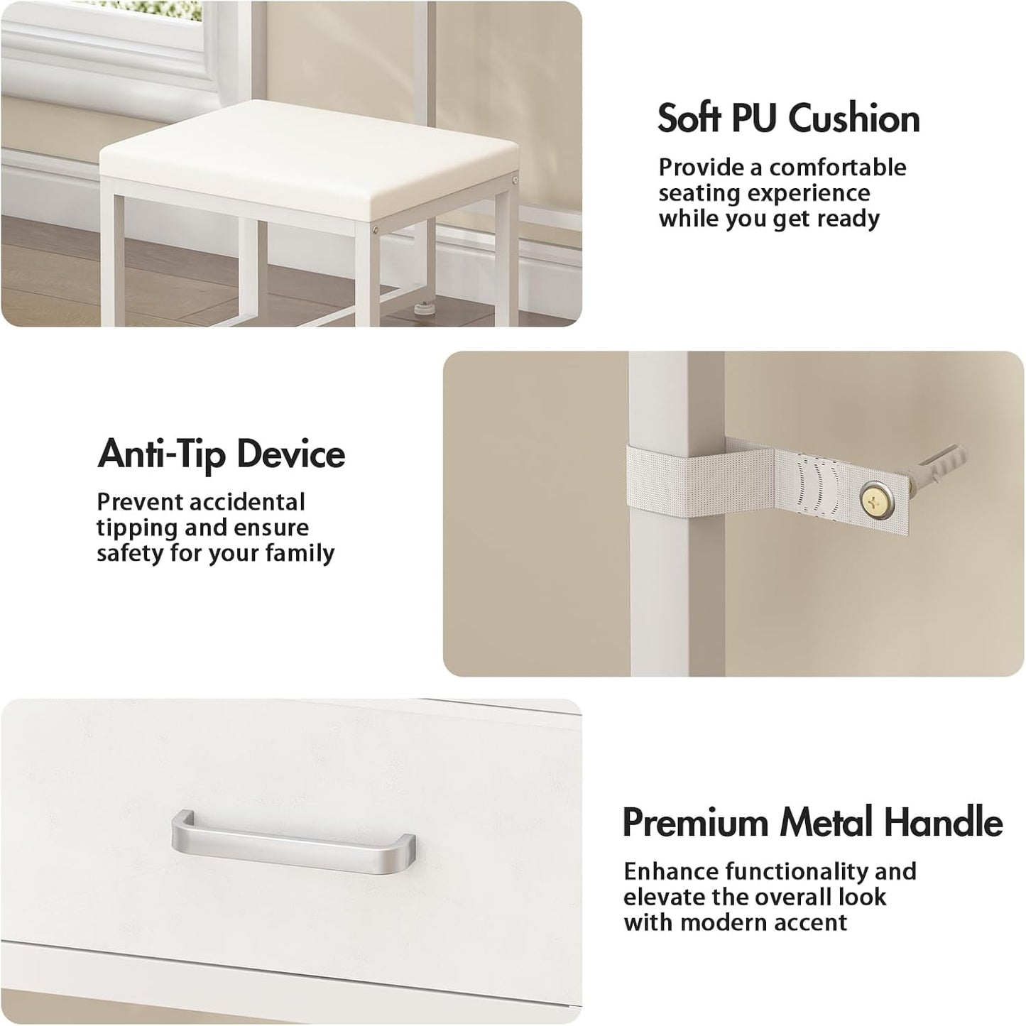 ADVWIN Dressing Dressing Tables Table with LED Lighted Mirror and Charging DEMO