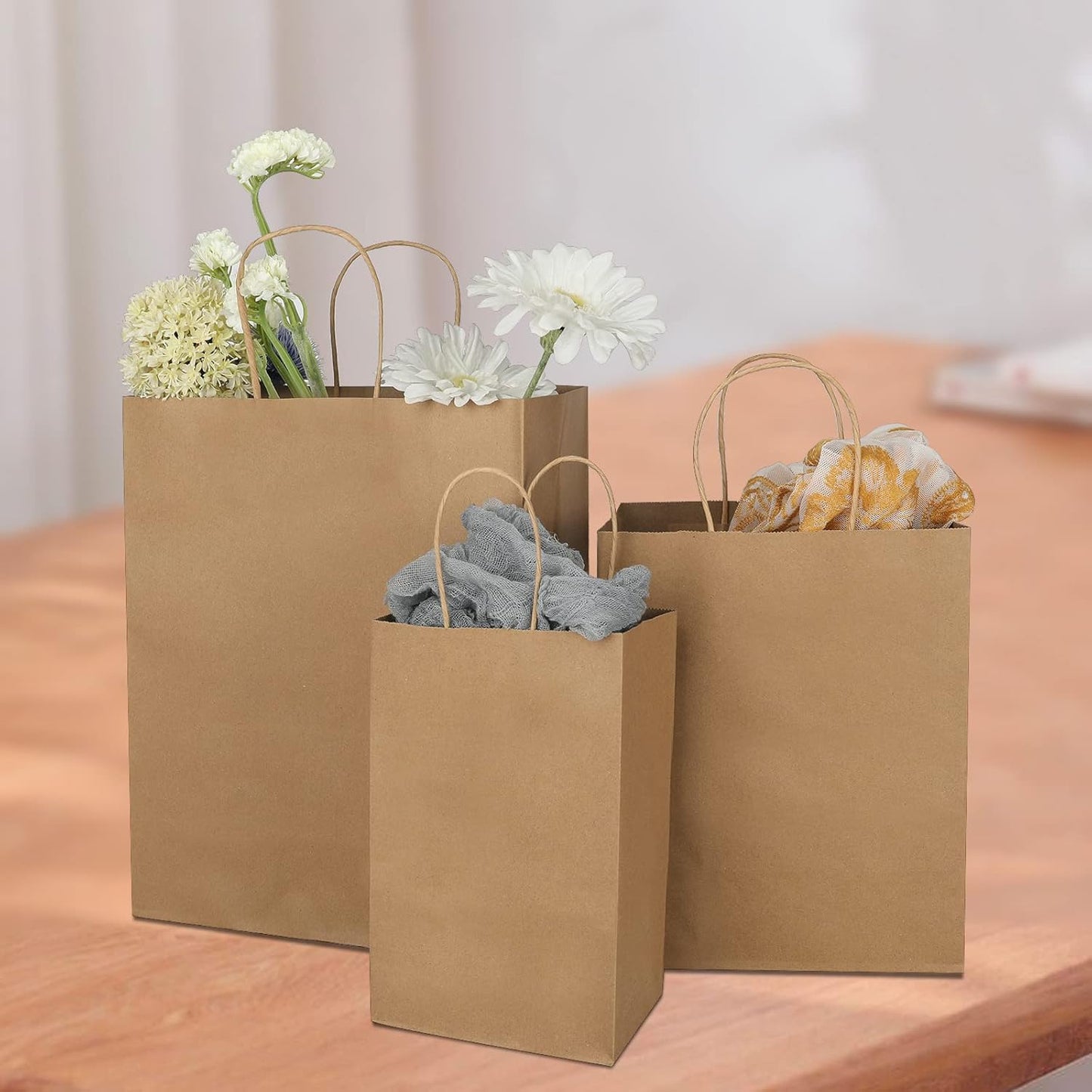 Toovip Plain Brown Kraft Paper Gift Bags with Handles, 1 Count (Pack of 90) NEW