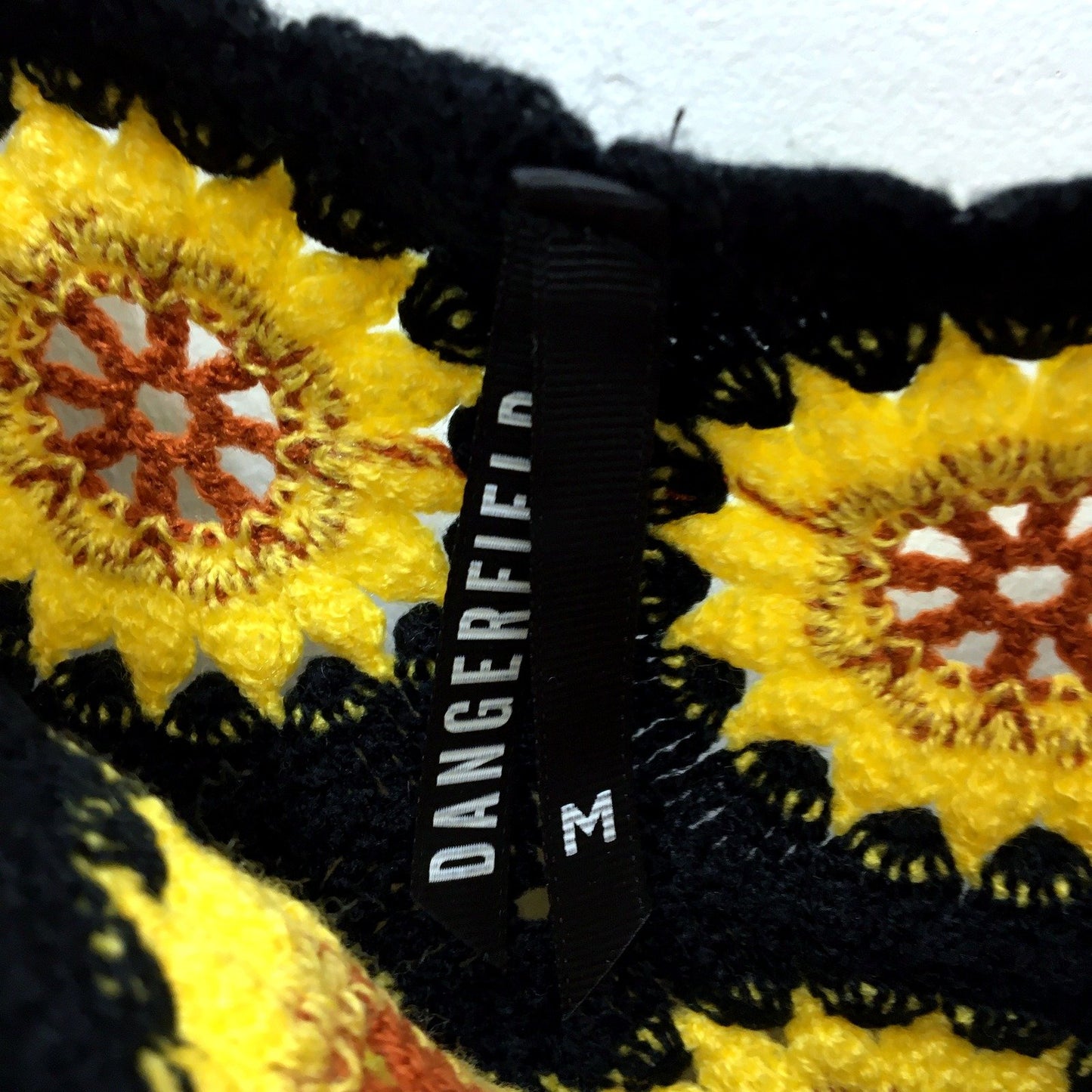 Dangerfield Womens Crochet Sunflower Crop Top in Black and Yellow, Size M