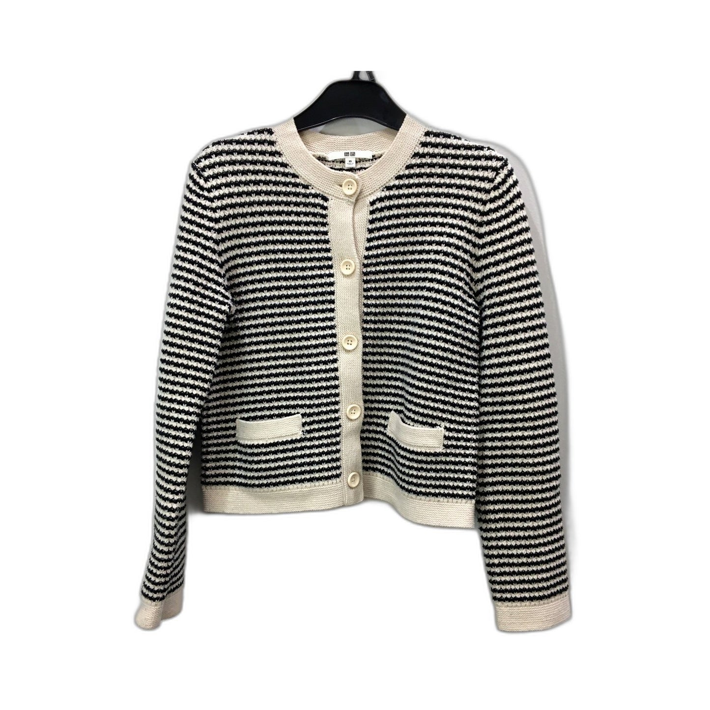 UNIQLO Womens Striped Cardigan Sweater in Black and Beige, XS Size