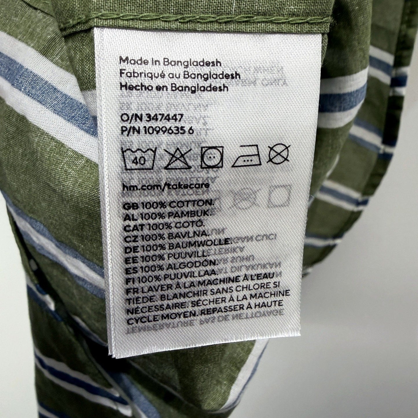 H&M Mens Button-Down Shirt Striped Olive Multi Color Size M