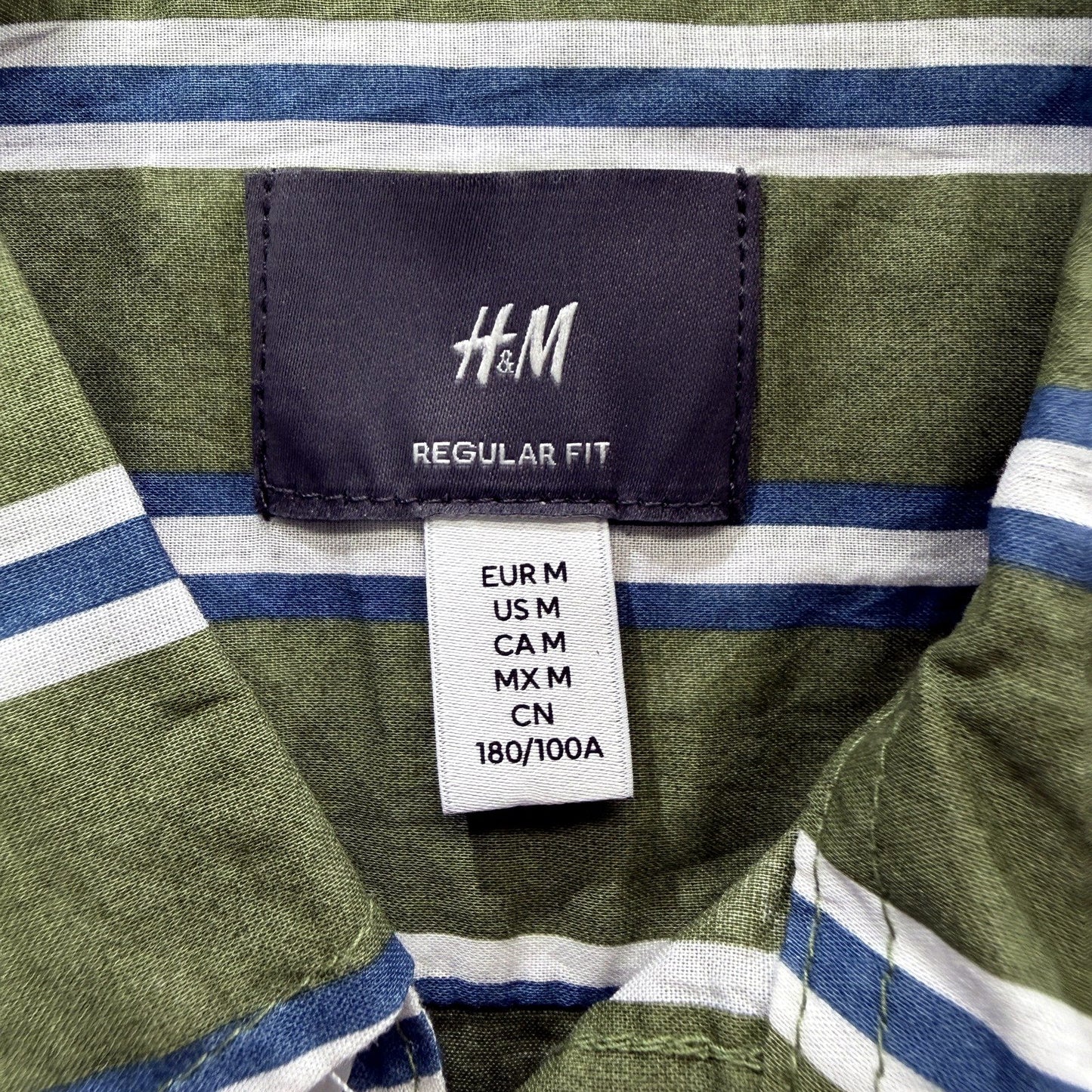 H&M Mens Button-Down Shirt Striped Olive Multi Color Size M