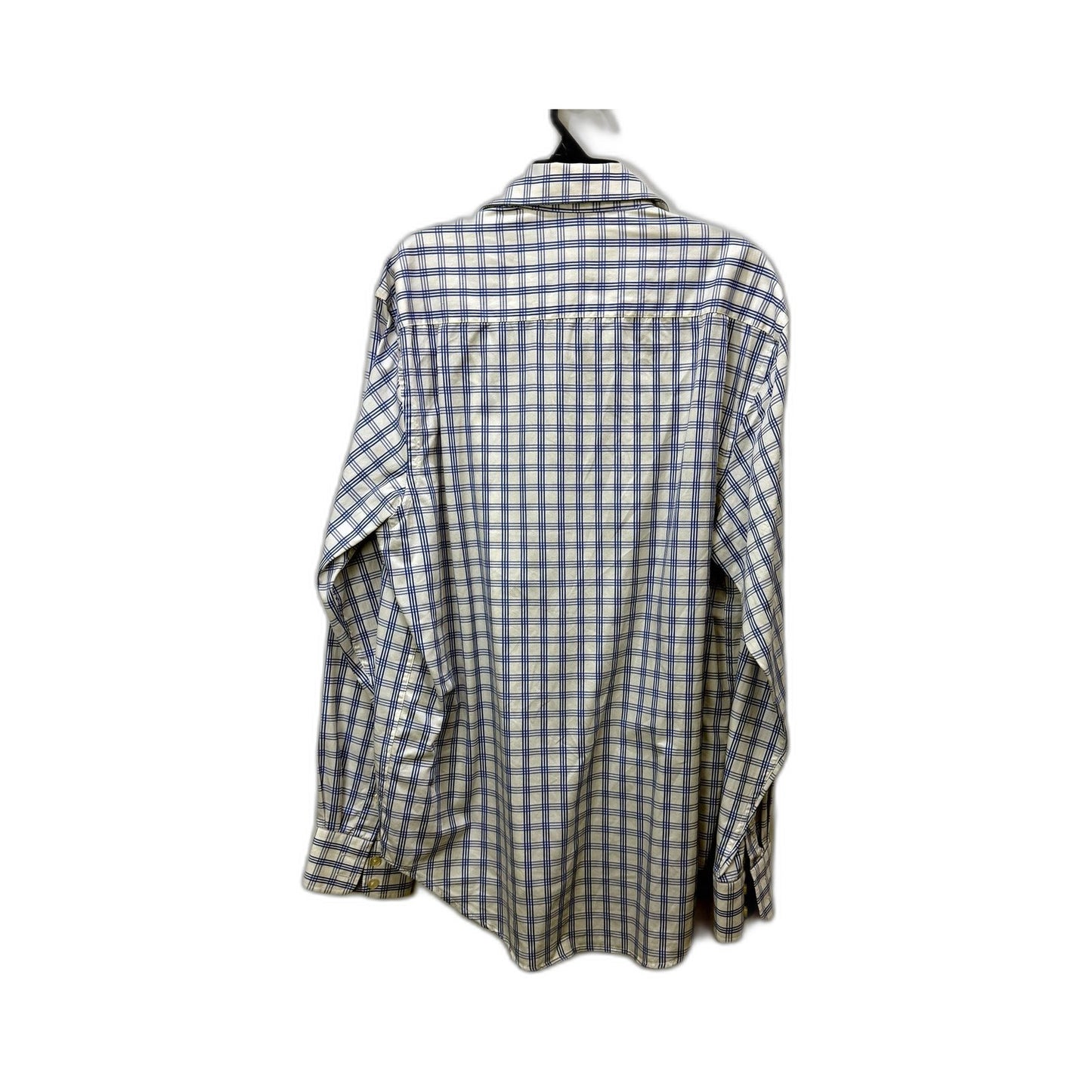 RB Sellars Mens Button-Down Plaid Shirt White and Blue Cotton Long Sleeve Size L