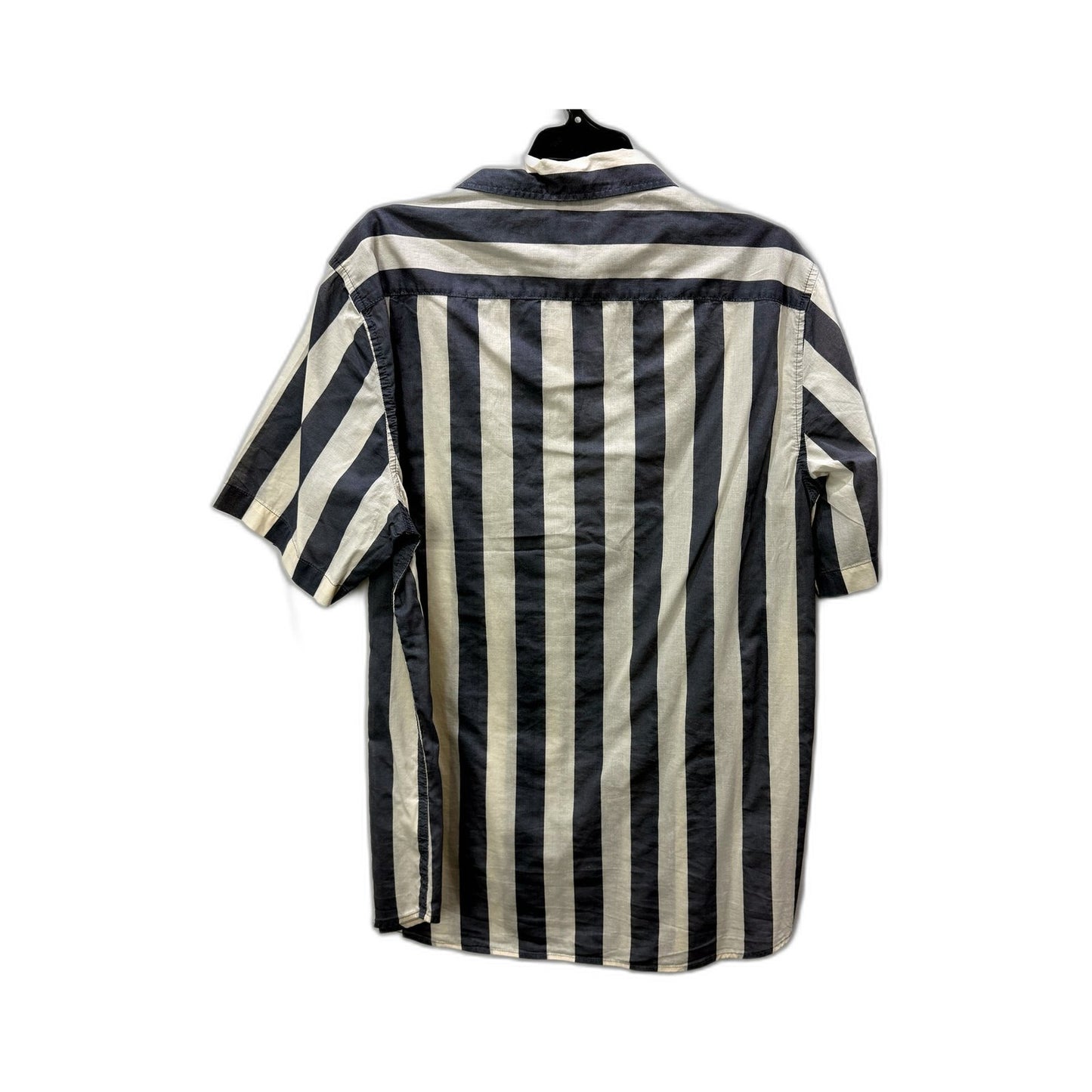 H&M Mens Navy and Gray Striped Button-Down Shirt, Regular Fit, Size M