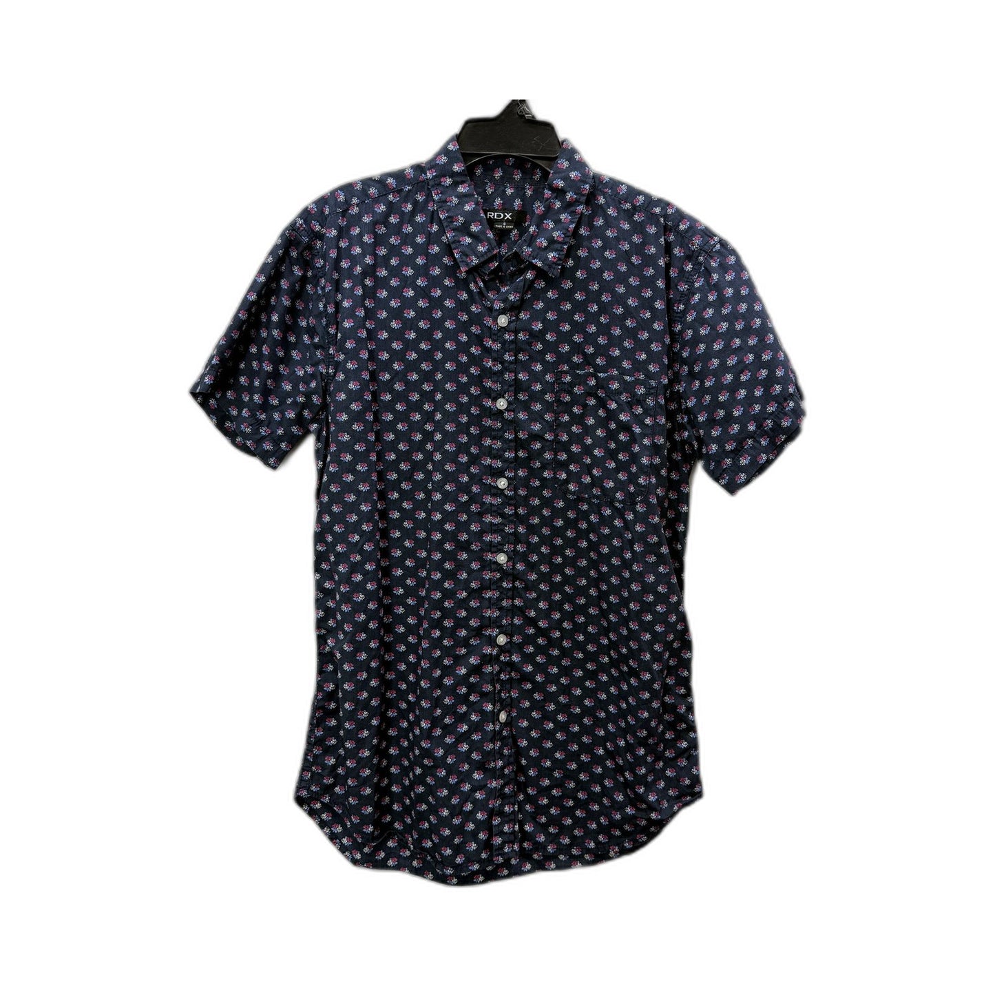 RDX Mens Button-Down Shirt Navy Blue Floral Print Short Sleeve Cotton Size S